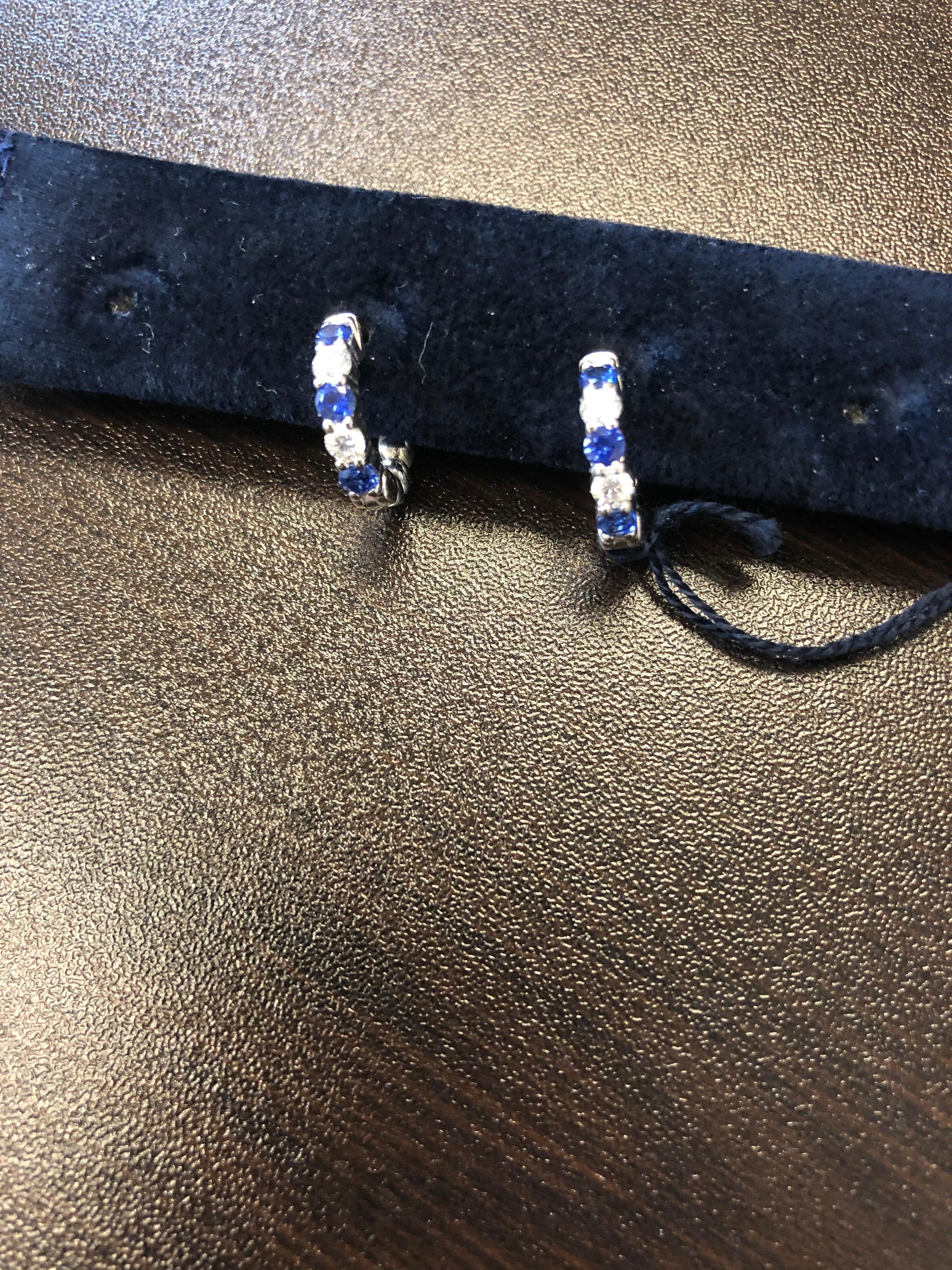 Sapphire and Diamond Huggies Earrings In New Condition In Great Neck, NY