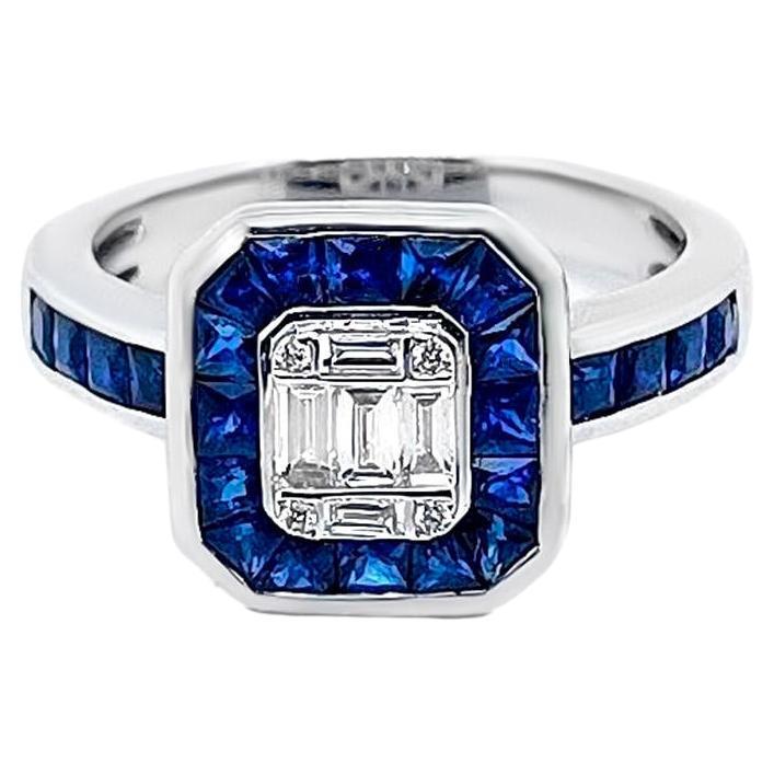 Sapphire And Diamond Illusion Set Ring 2.04 Carats 18K White Gold For Sale