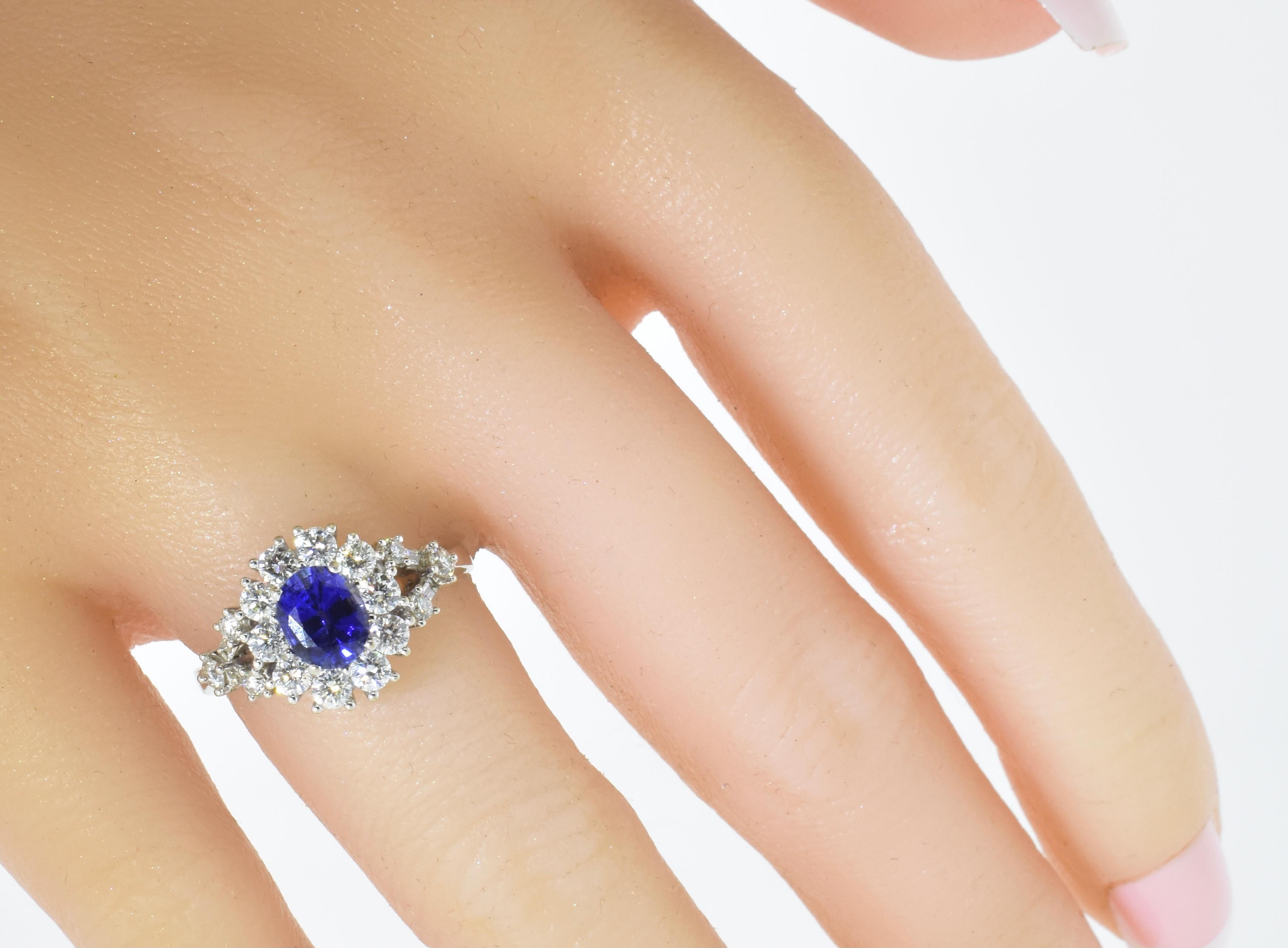 Sapphire and Diamond in a Fine Hand Made 18K White Gold Ring In Excellent Condition In Aspen, CO