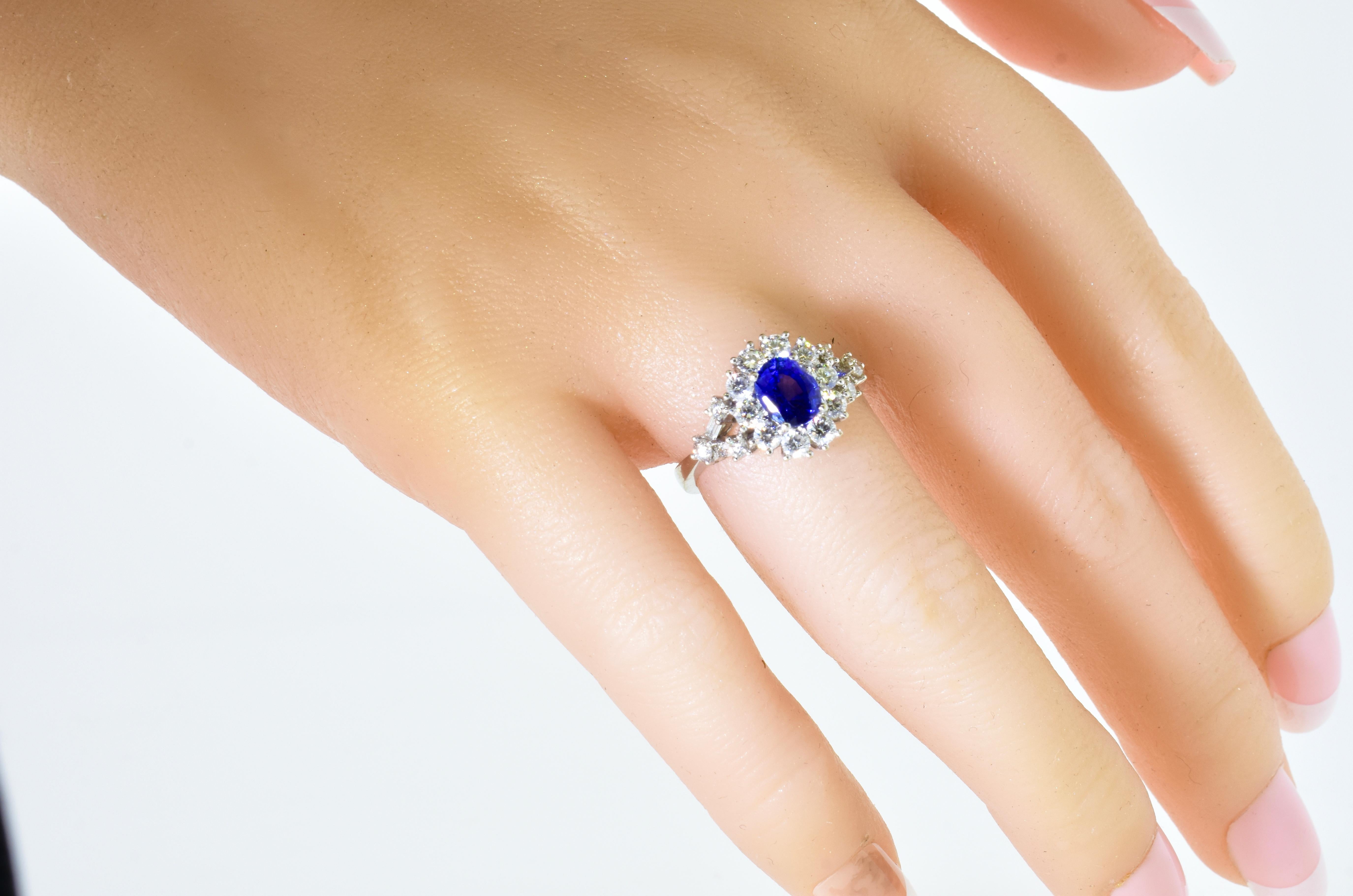 Women's or Men's Sapphire and Diamond in a Fine Hand Made 18K White Gold Ring