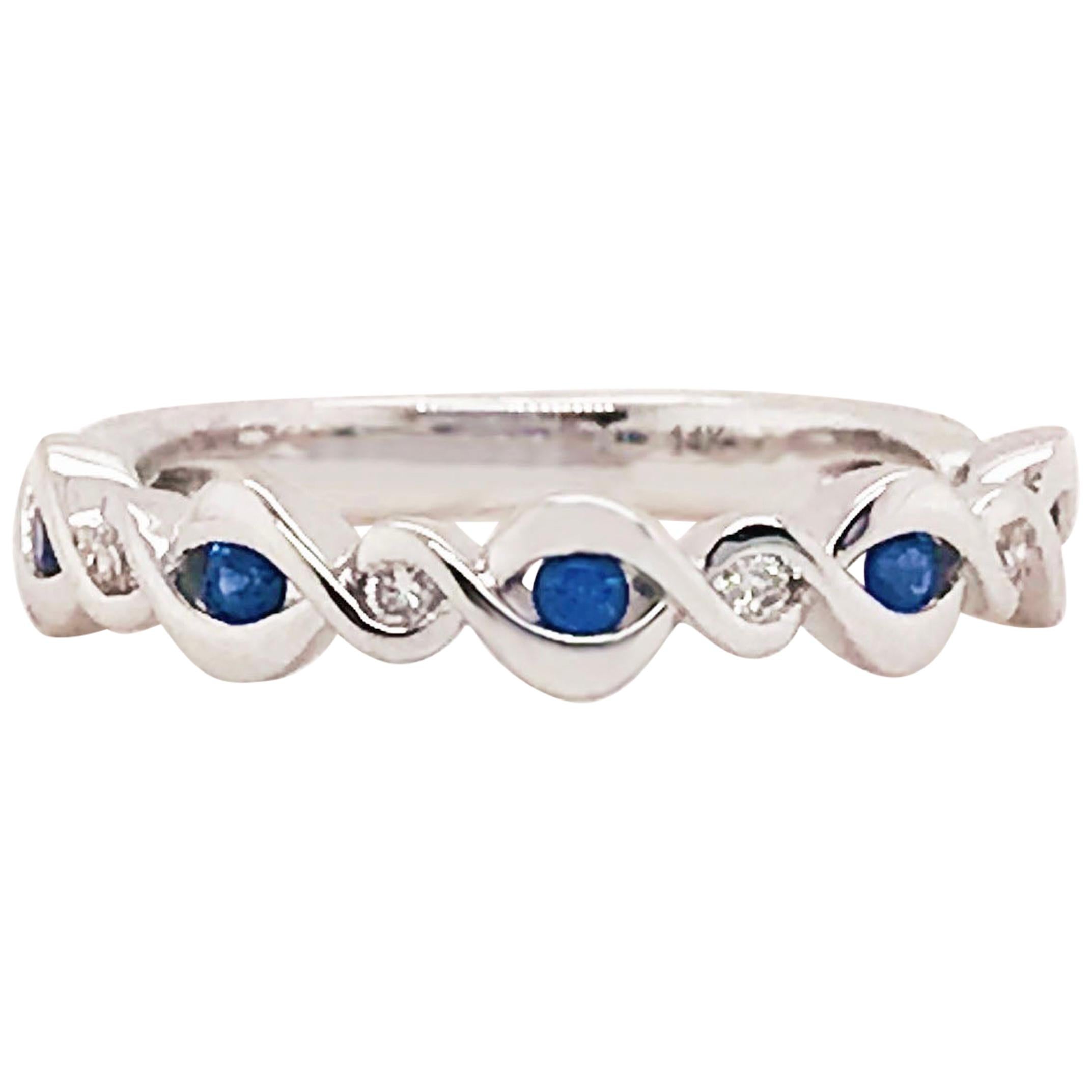 Sapphire and Diamond Infinity Band, 14 Karat Gold Blue Sapphire and Diamond Ring For Sale