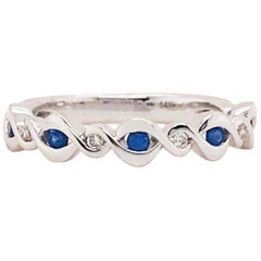 Sapphire and Diamond Infinity Band, 14 Karat Gold Blue Sapphire and Diamond Ring