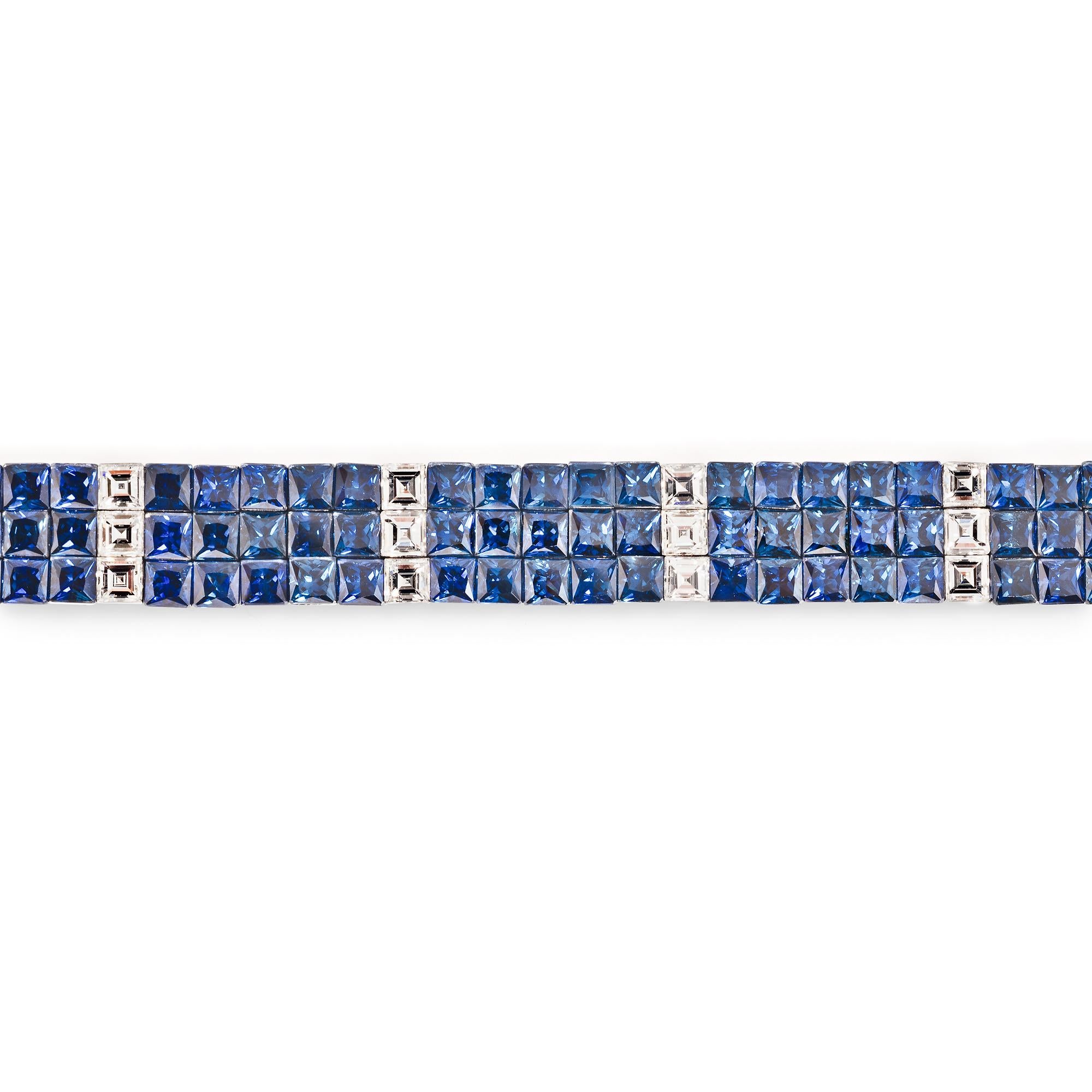 Women's Sapphire and Diamond Invisibly Set Bracelet For Sale