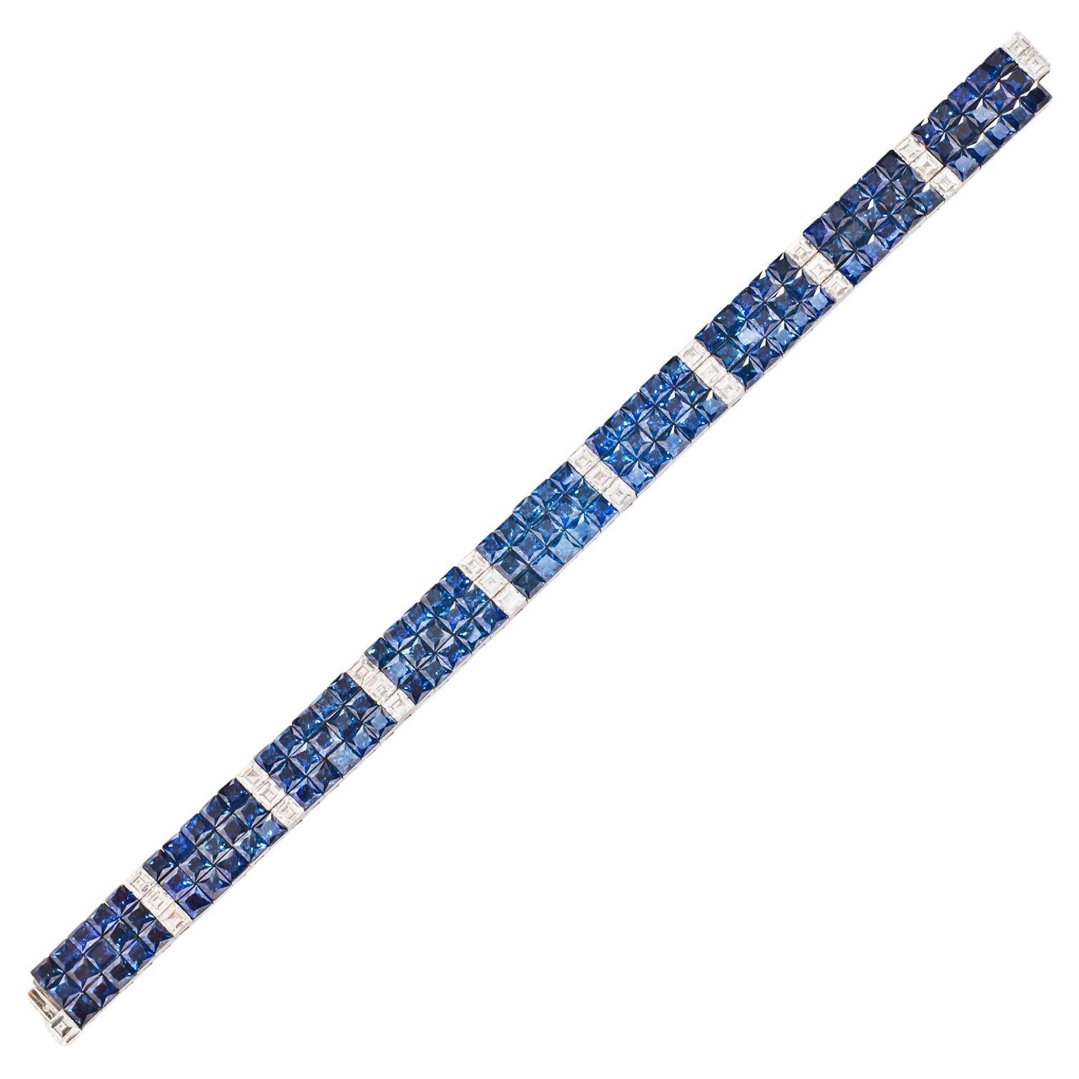 Sapphire and Diamond Invisibly Set Bracelet For Sale
