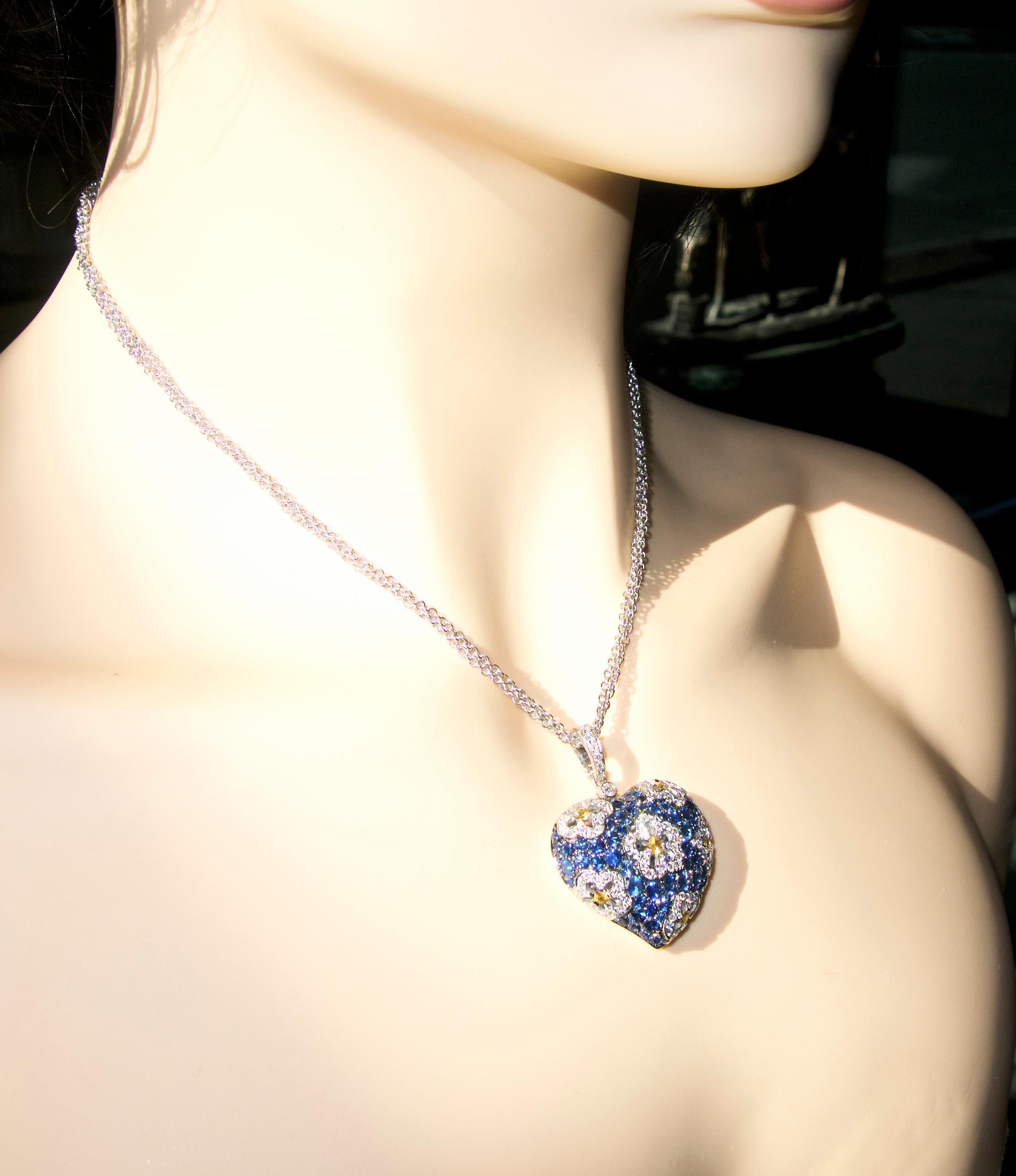 Sapphire and Diamond Large Heart Pendant Necklace 1