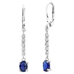 Sapphire and Diamond Lever Back White Gold Drop Earrings