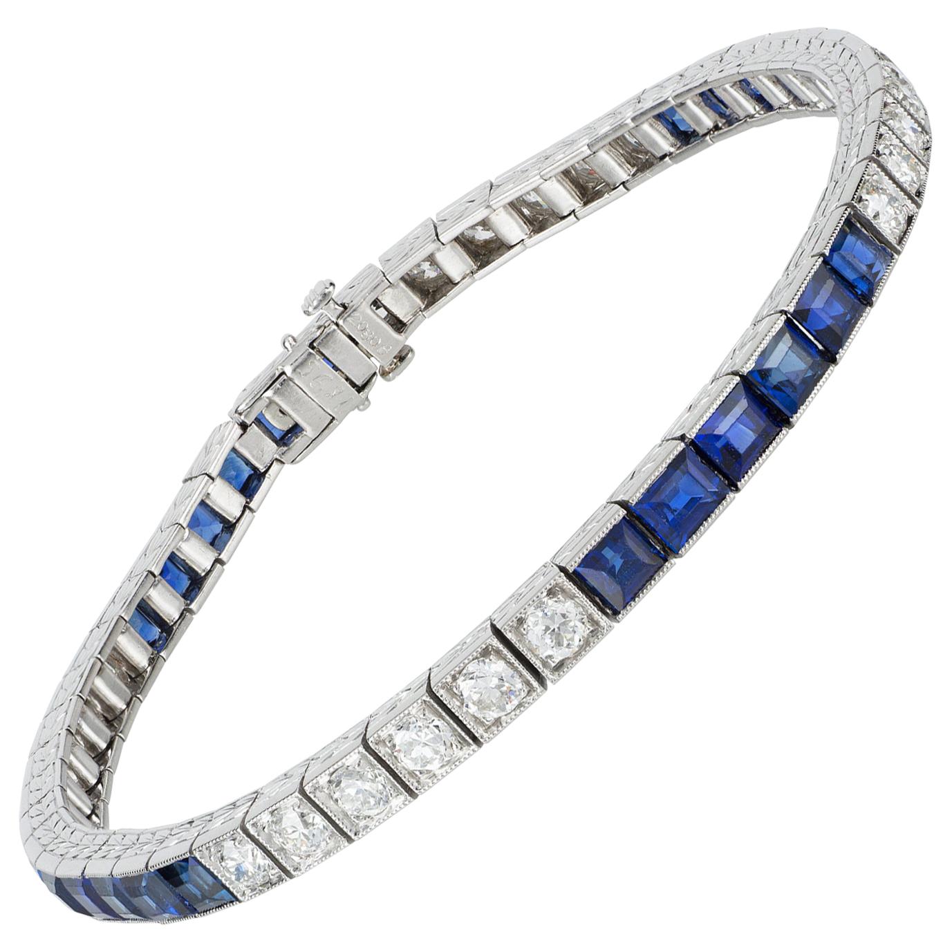 Sapphire and Diamond Line Bracelet by Yard For Sale