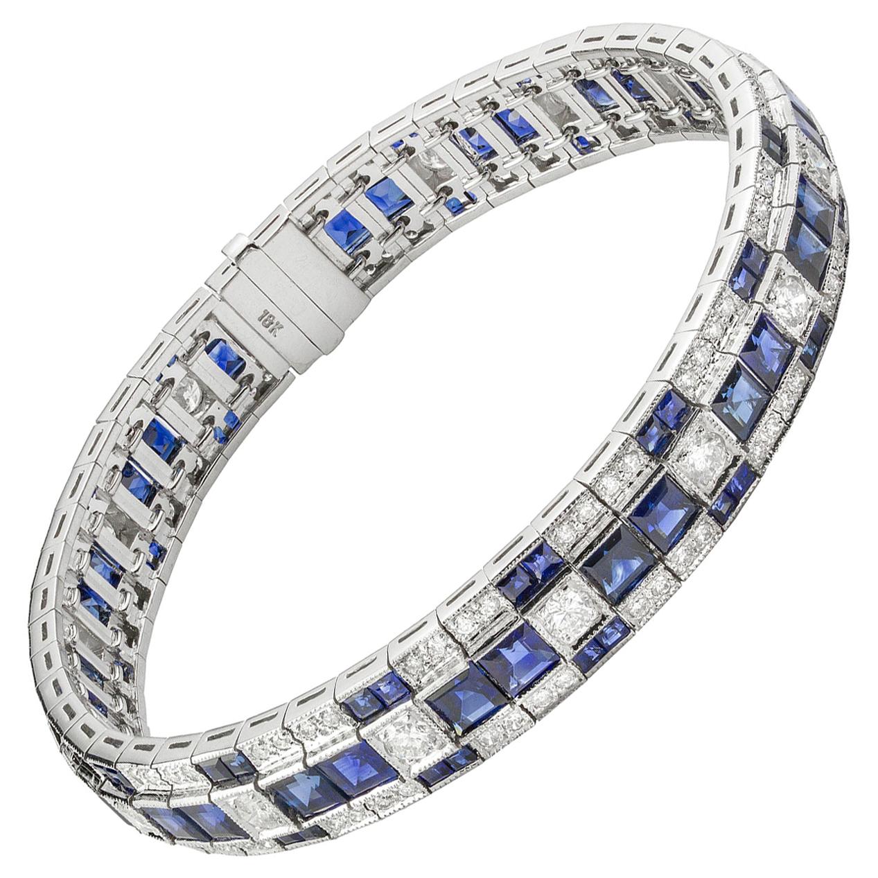 Sapphire and Diamond Line Bracelet For Sale