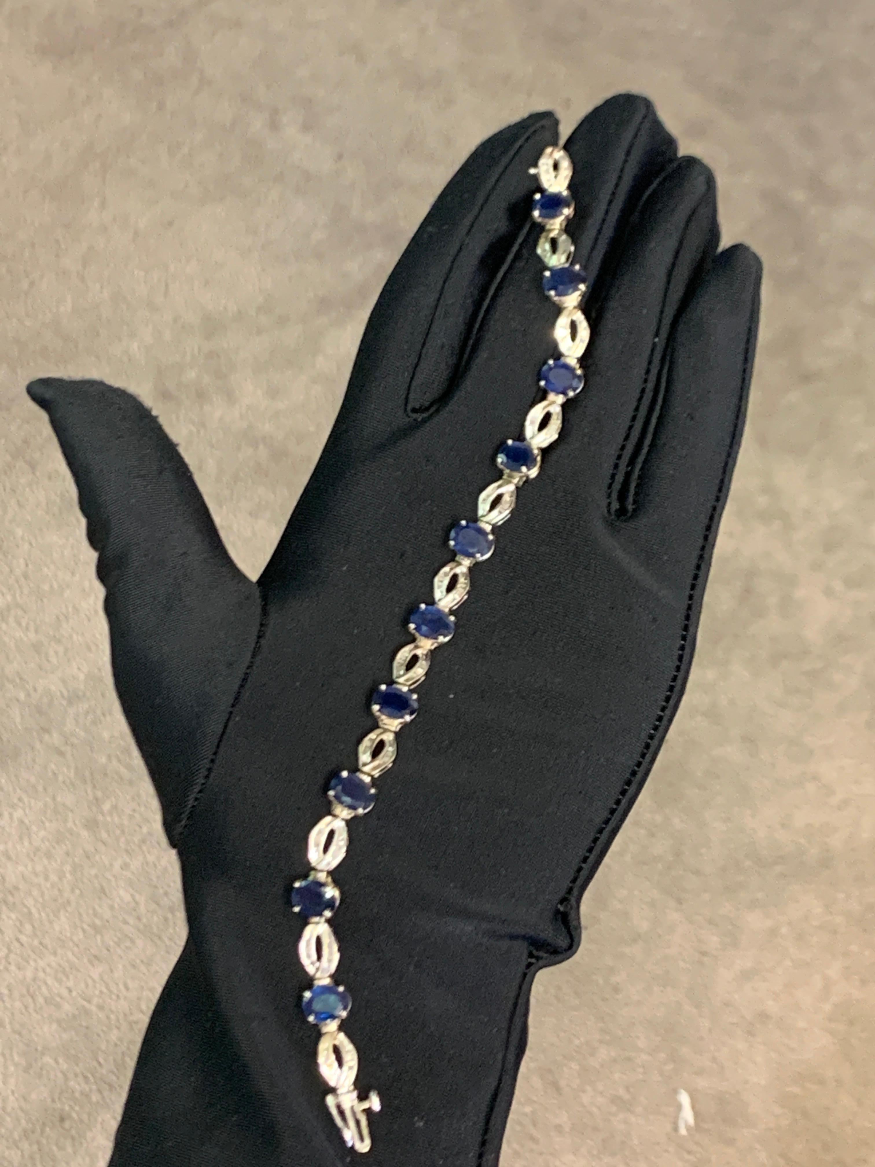 Mixed Cut Sapphire and Diamond Link Bracelet For Sale