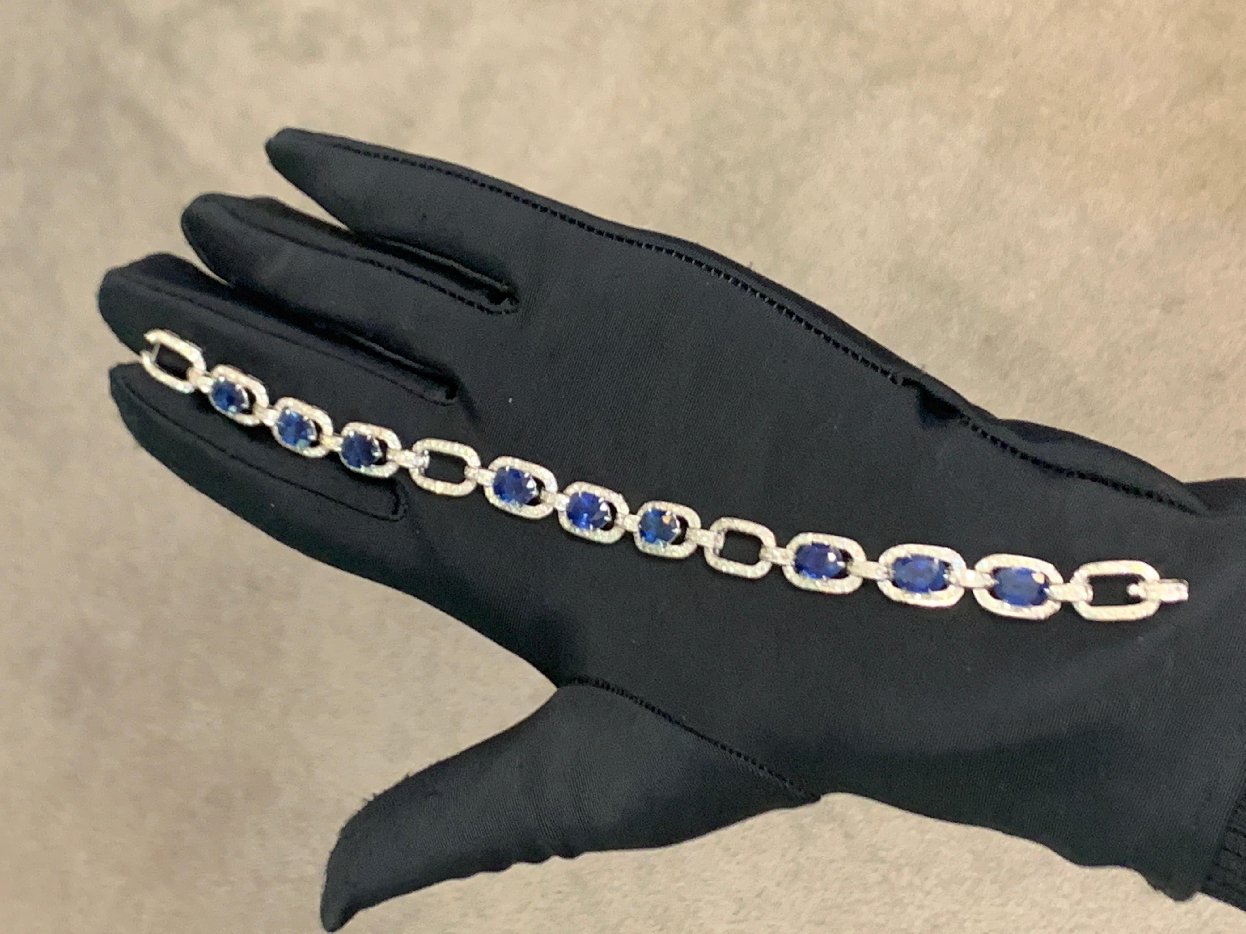 Mixed Cut Sapphire and Diamond Link Bracelet  For Sale