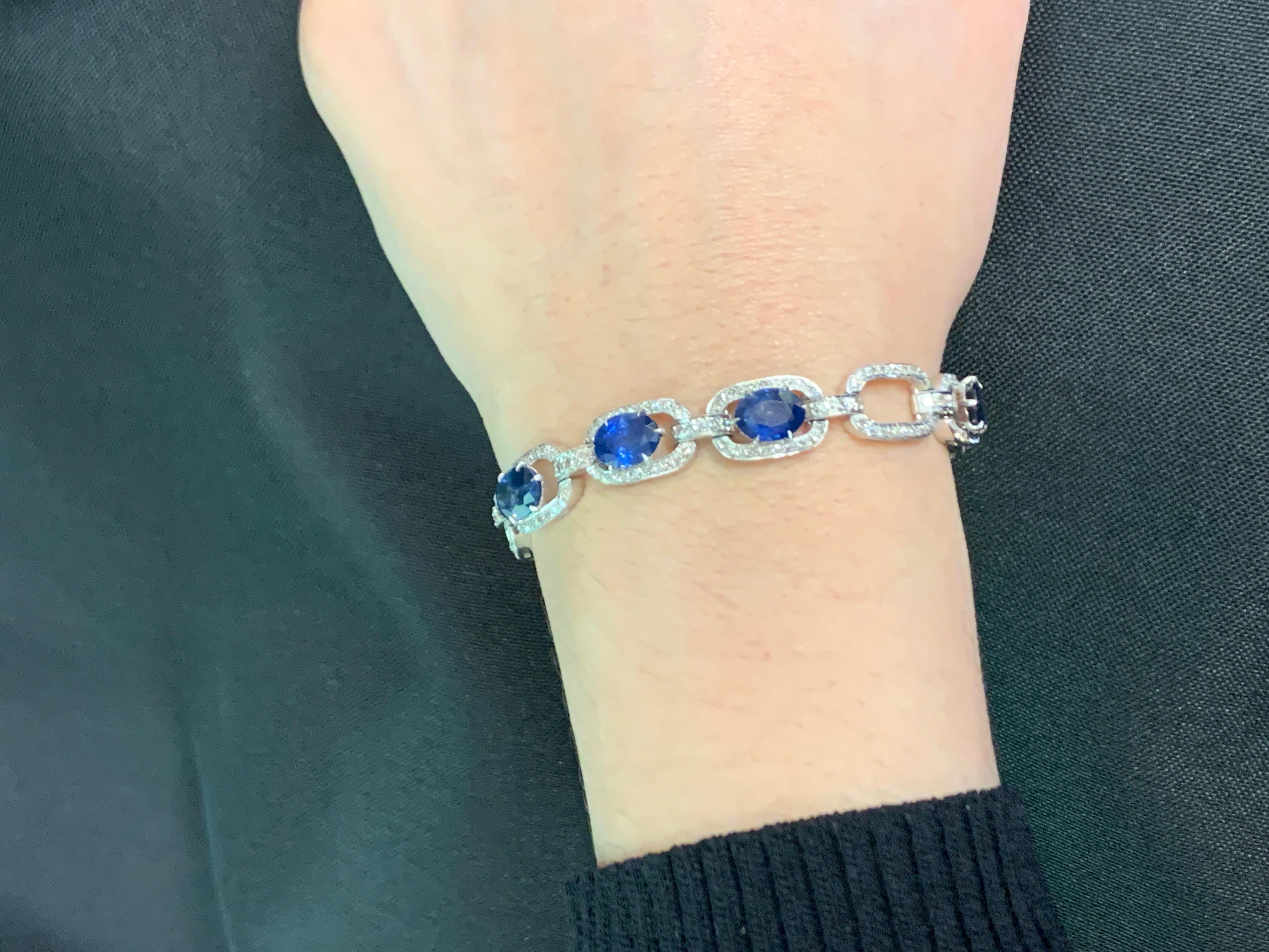Women's Sapphire and Diamond Link Bracelet  For Sale
