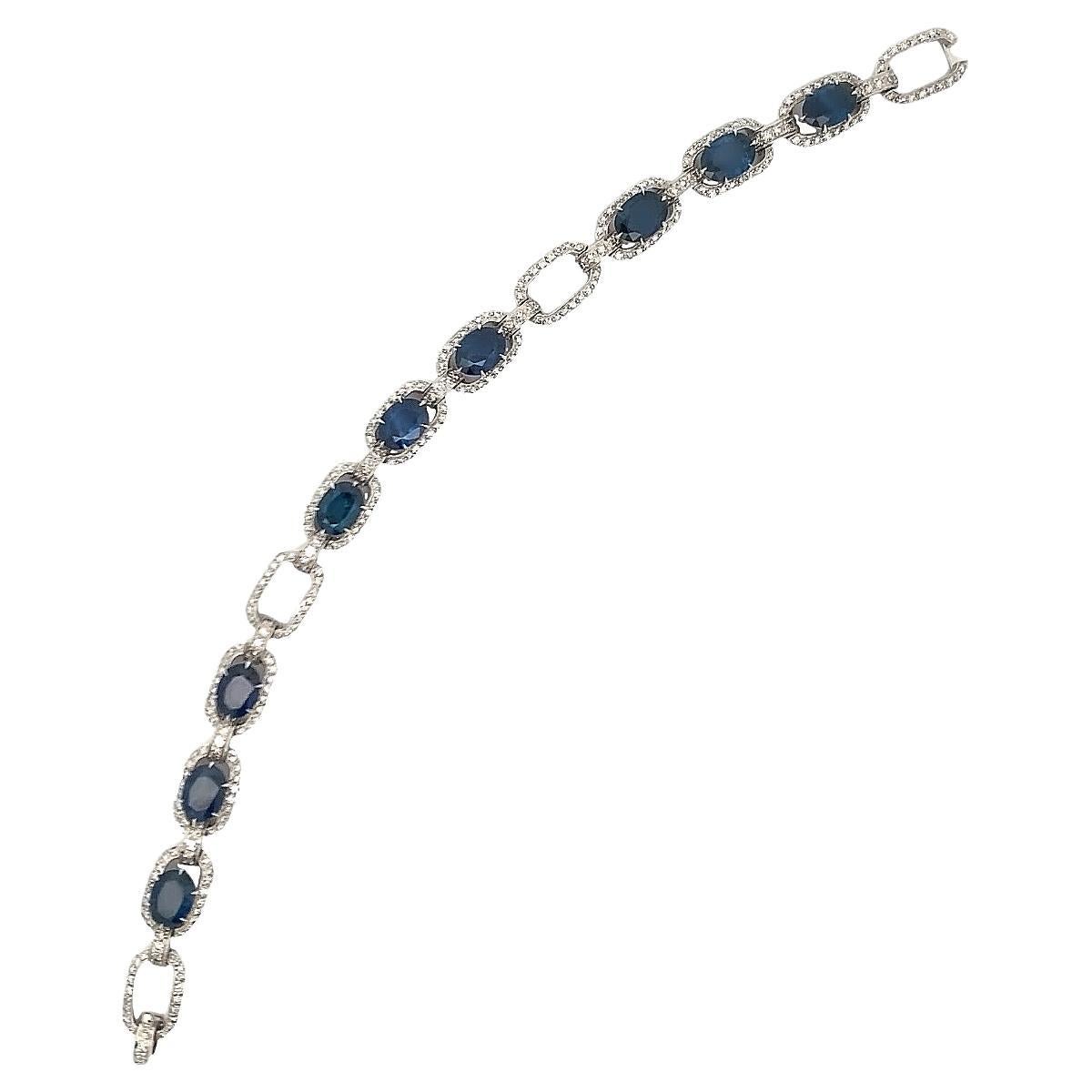 Sapphire and Diamond Link Bracelet  For Sale