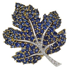 Vintage Sapphire and Diamond Maple Leaf Pin