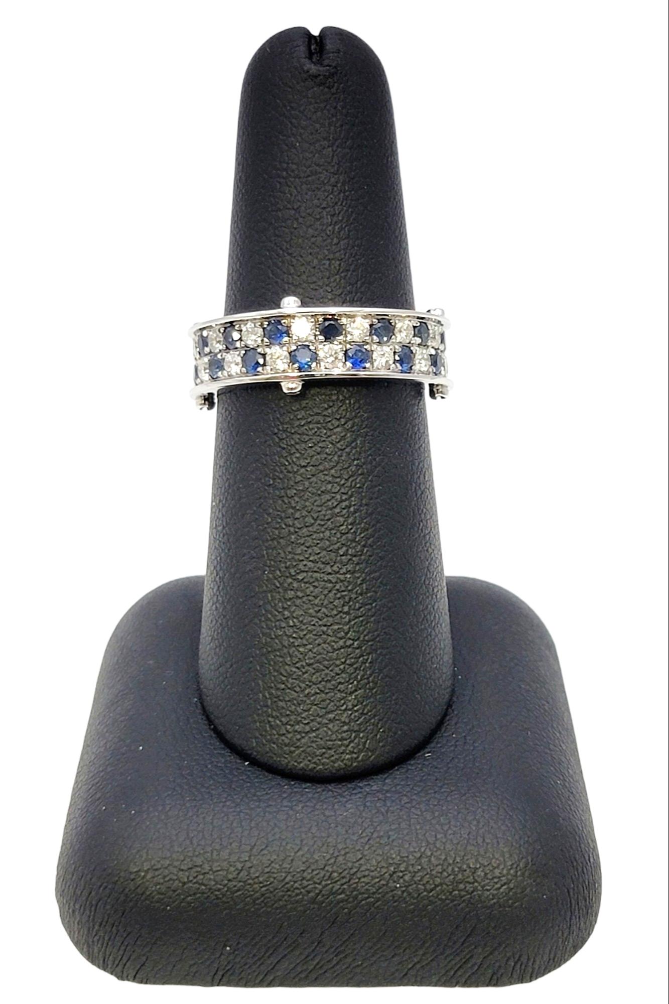 Sapphire and Diamond Multi Row Checkerboard Band Ring in 18 Karat White Gold For Sale 4