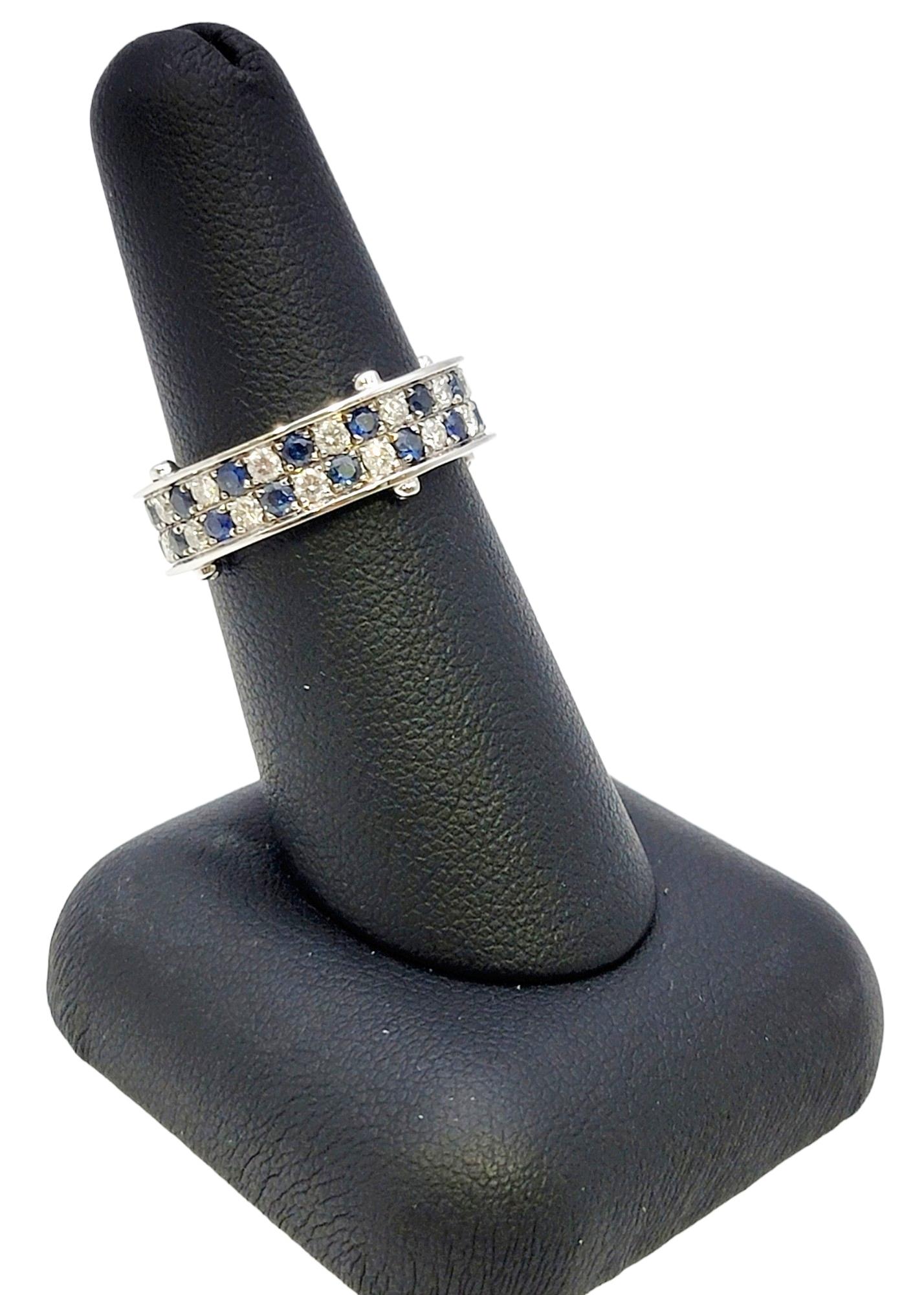 Sapphire and Diamond Multi Row Checkerboard Band Ring in 18 Karat White Gold For Sale 5