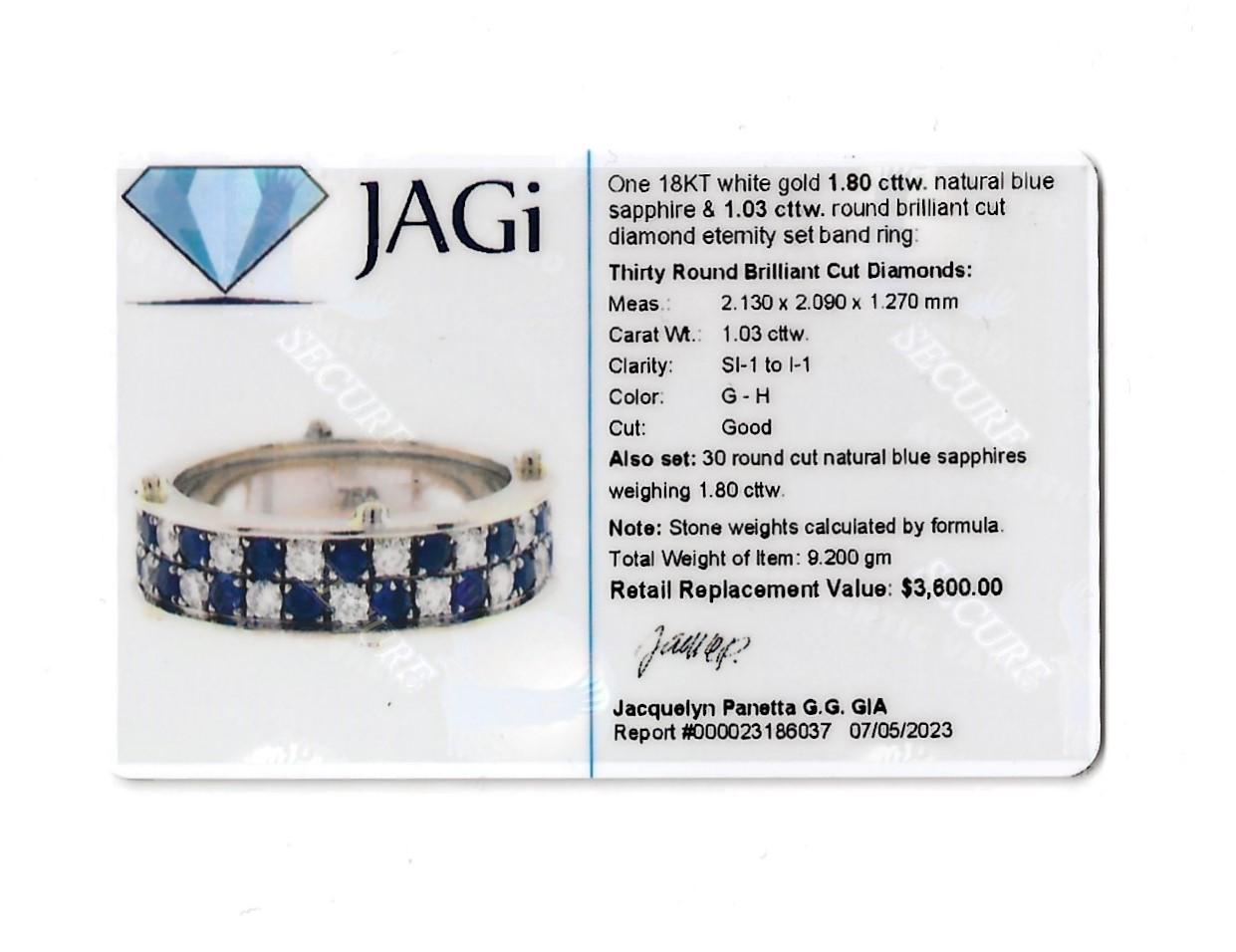 Sapphire and Diamond Multi Row Checkerboard Band Ring in 18 Karat White Gold For Sale 7