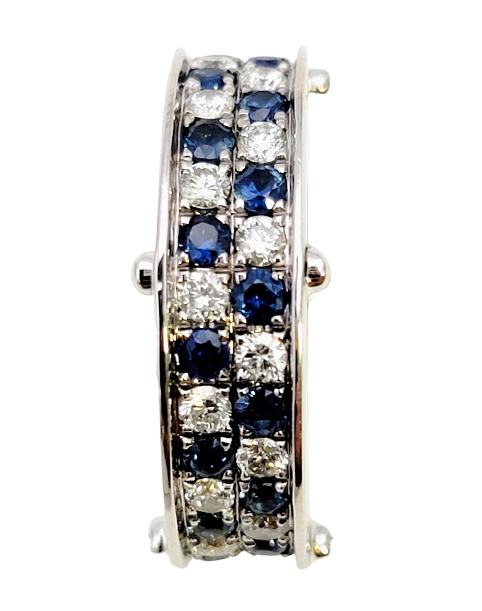 Sapphire and Diamond Multi Row Checkerboard Band Ring in 18 Karat White Gold In Good Condition For Sale In Scottsdale, AZ