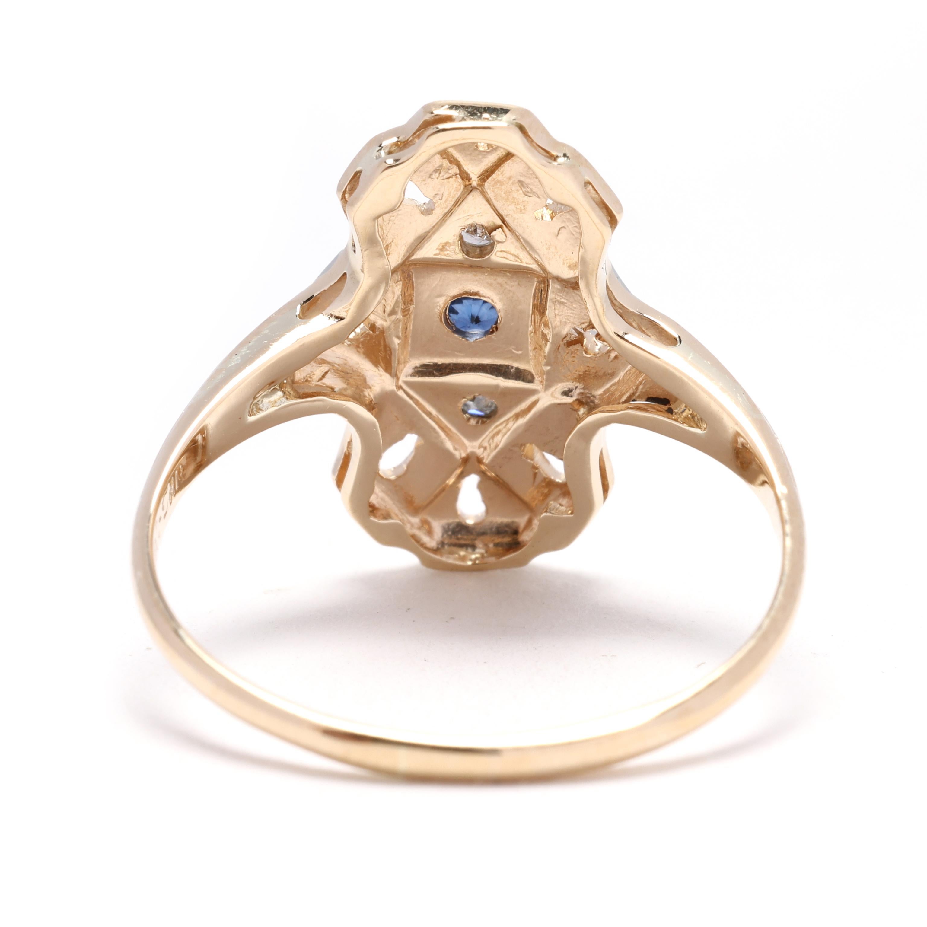 Statement-Ring mit Saphiren und Diamanten von Navette, 14k Gelbgold, Ring Größe 7,5 (Rundschliff) im Angebot