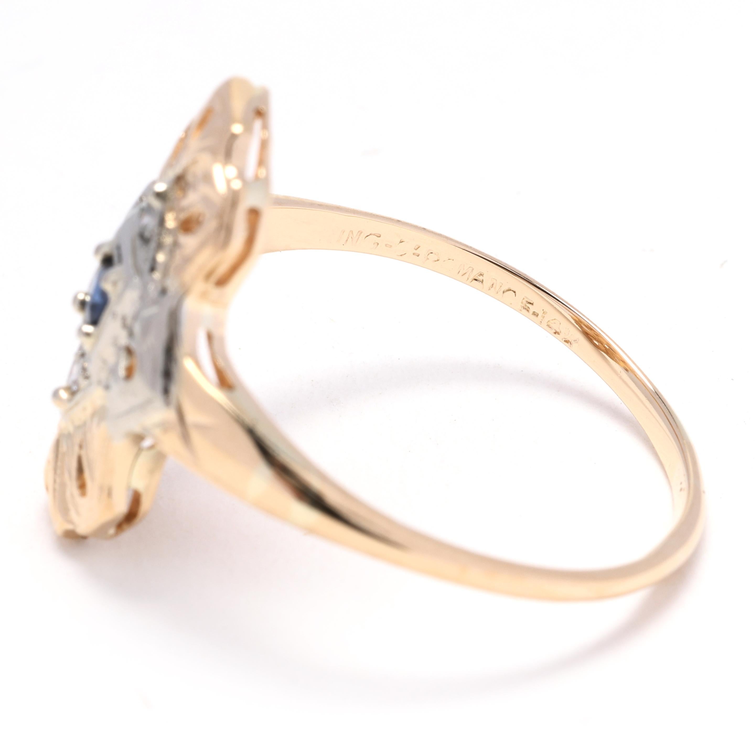 Statement-Ring mit Saphiren und Diamanten von Navette, 14k Gelbgold, Ring Größe 7,5 für Damen oder Herren im Angebot