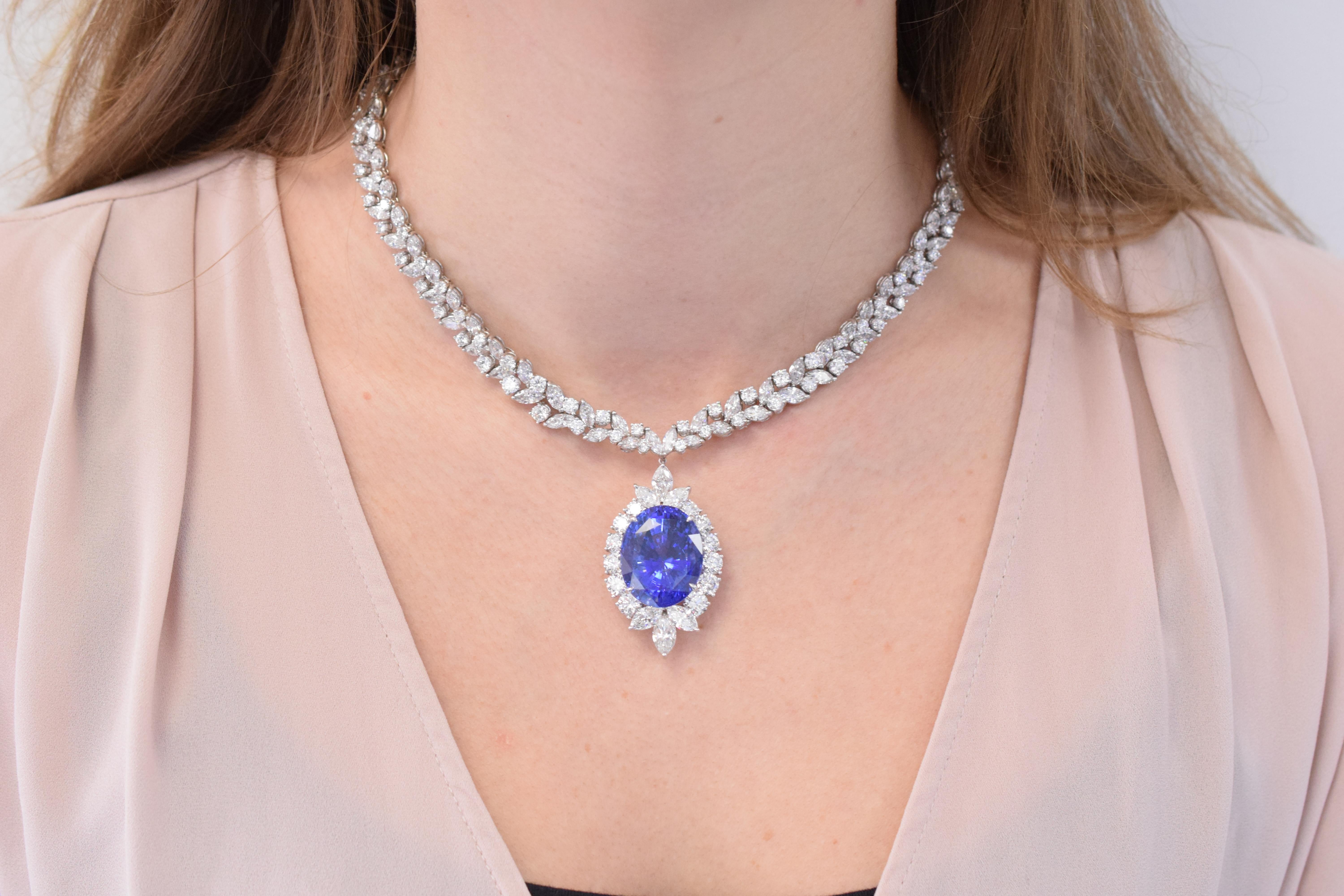 Women's Ceylon Sapphire and Diamond Necklace and Earrings For Sale