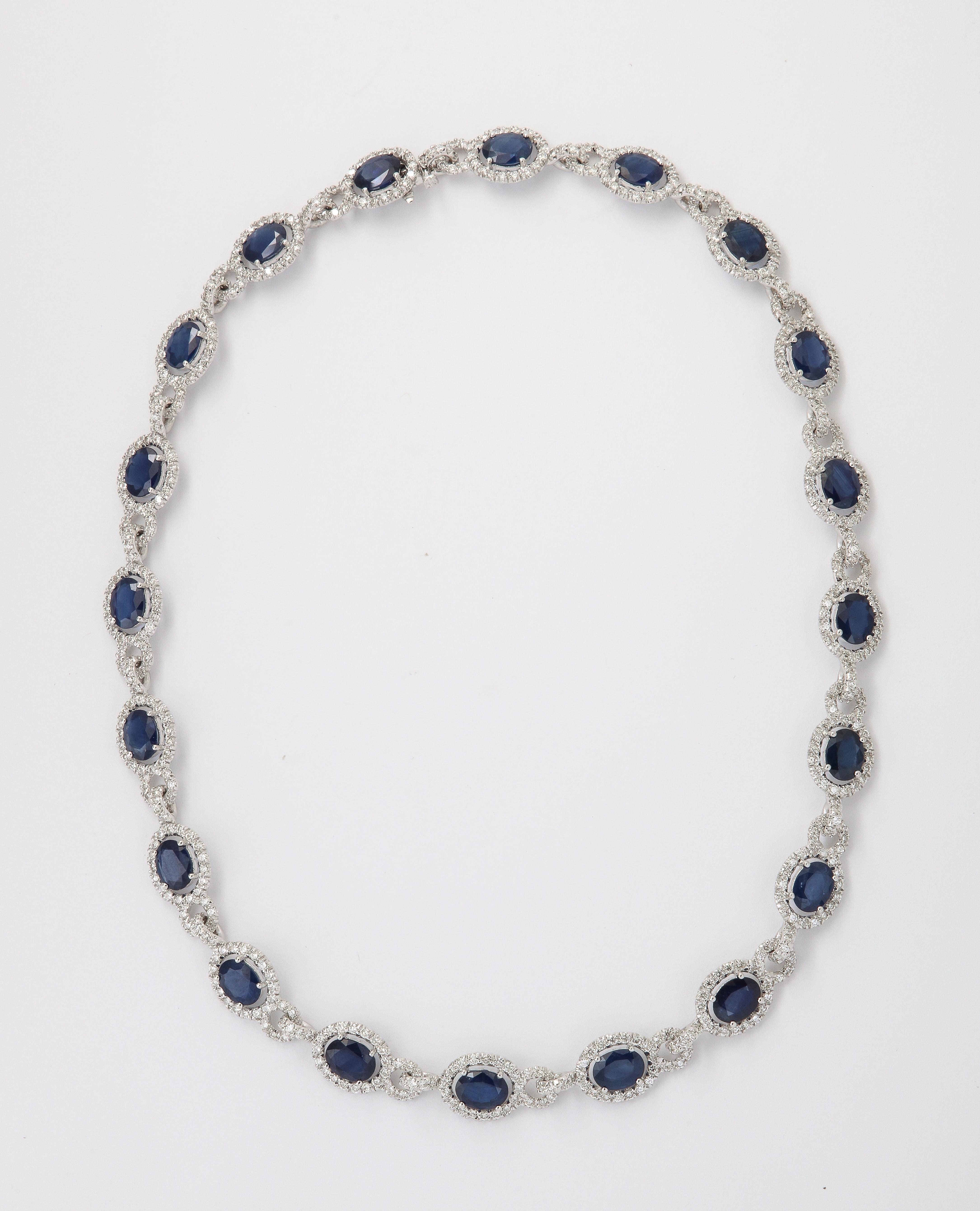 Oval Cut Sapphire and Diamond Necklace  For Sale