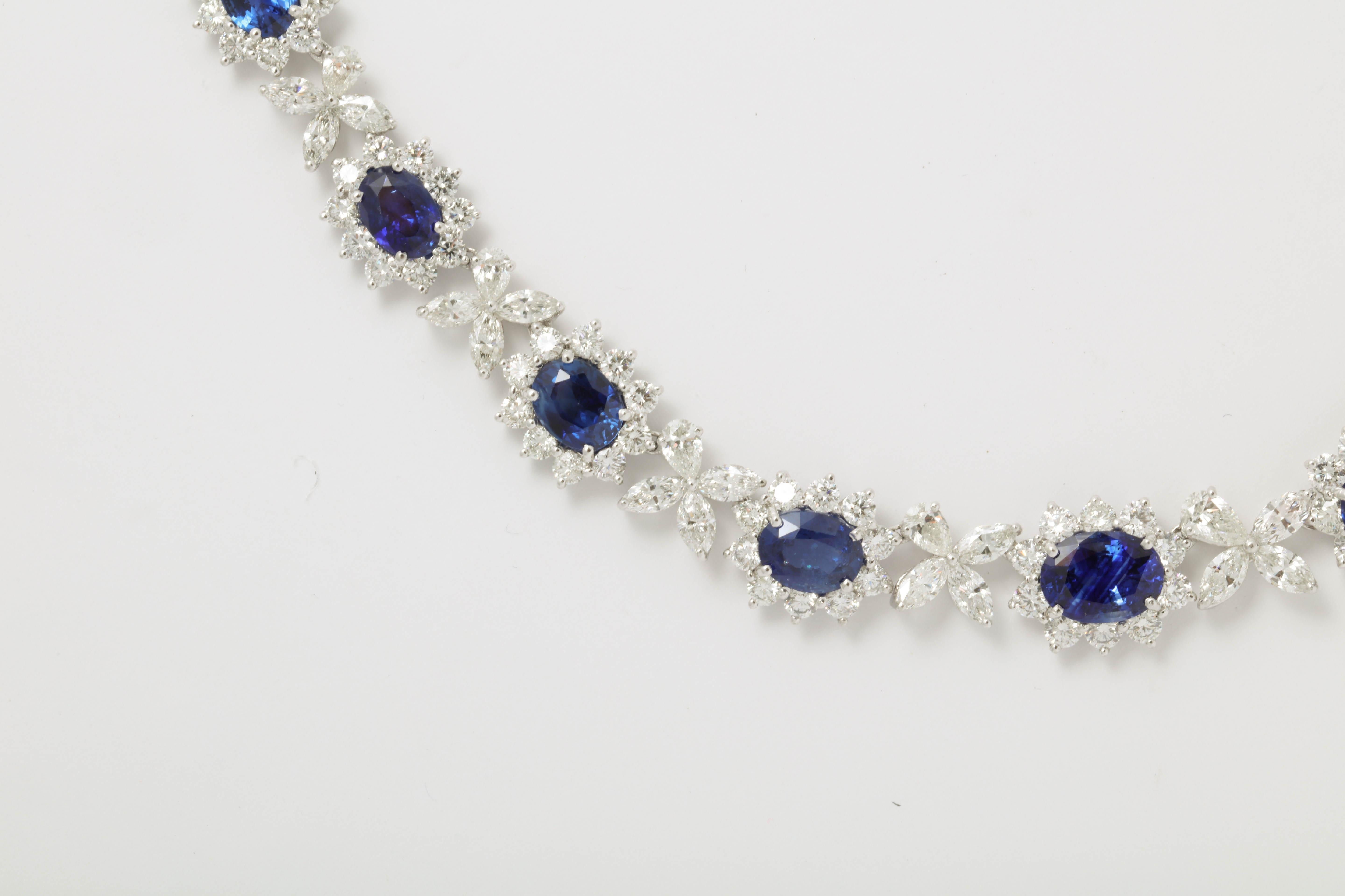 Blue Sapphire and Diamond Necklace In New Condition In New York, NY