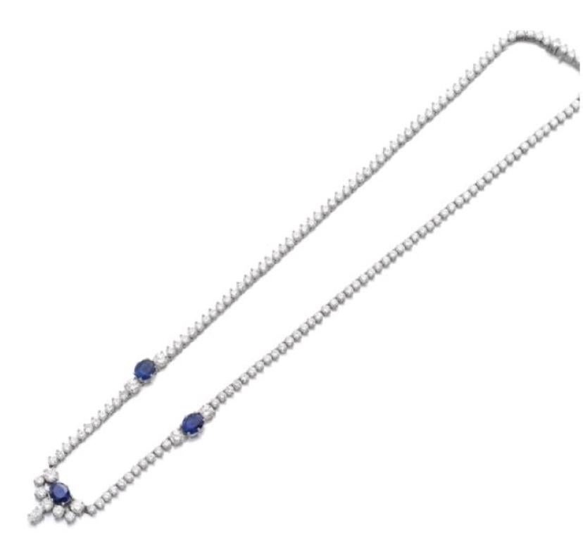 Sapphire and Diamond Necklace For Sale 1