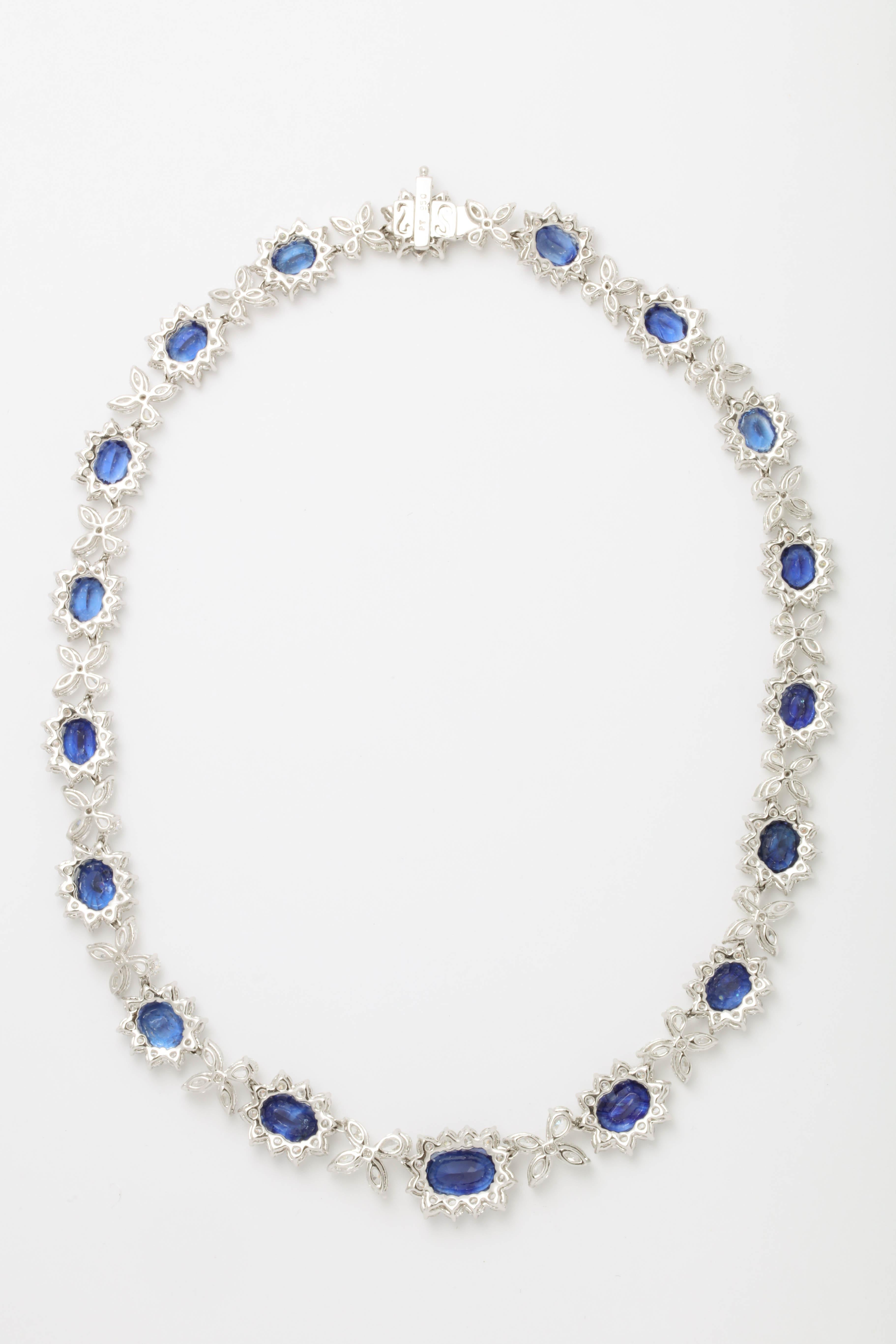 Women's or Men's Blue Sapphire and Diamond Necklace