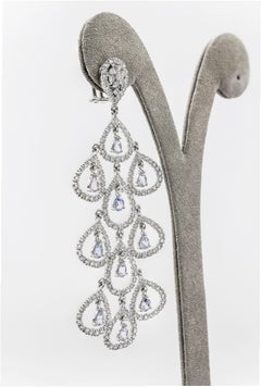 Roman Malakov 11.38 Carat Pear Shape Sapphire & Diamond Chandelier Earrings