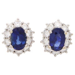 Sapphire and Diamond Oval Cluster Clip Earrings Set in 18k White Gold
