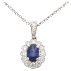 Sapphire and Diamond Oval Pendant Set in 18k White Gold