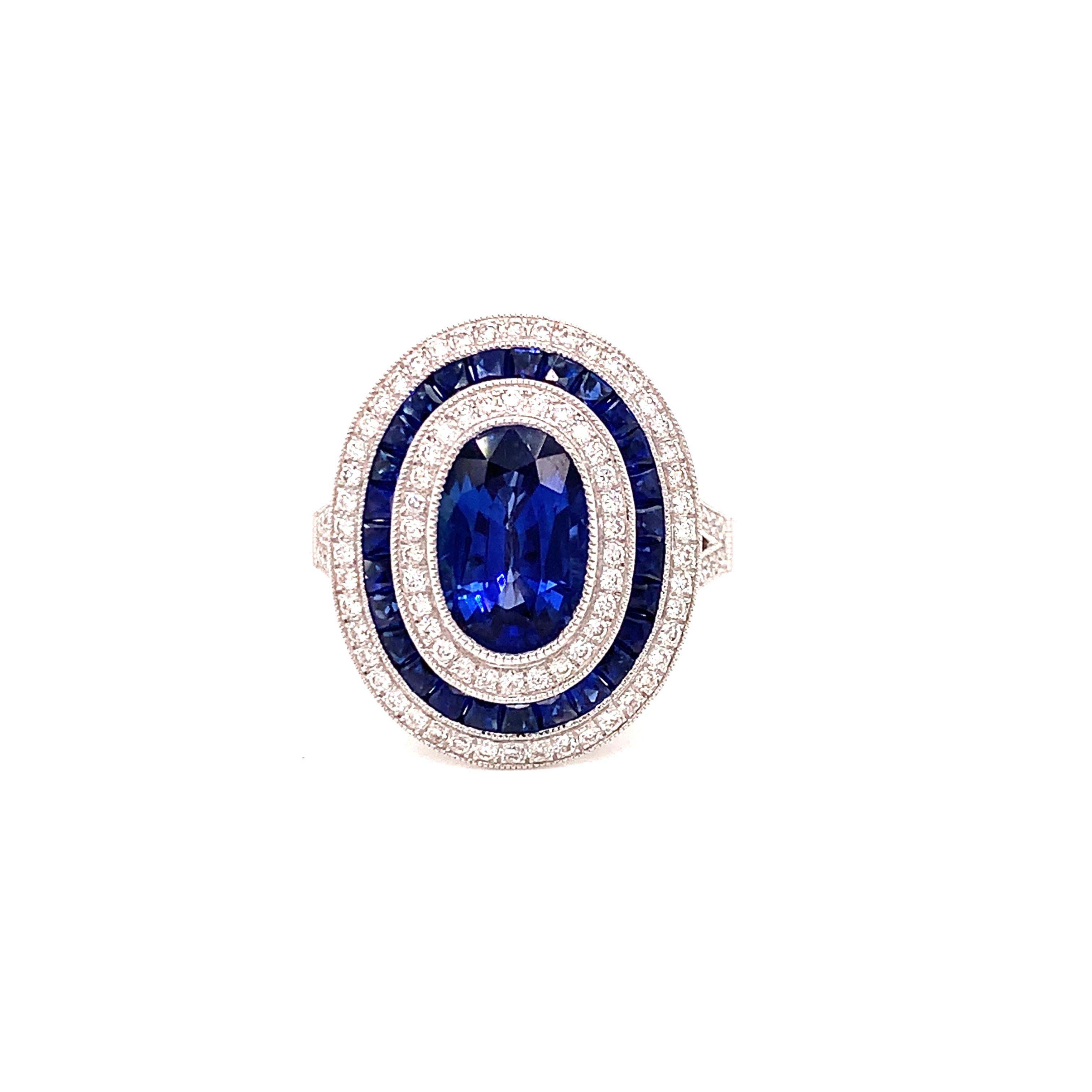 Art Deco Sapphire and Diamond Oval Vintage Inspired Ring