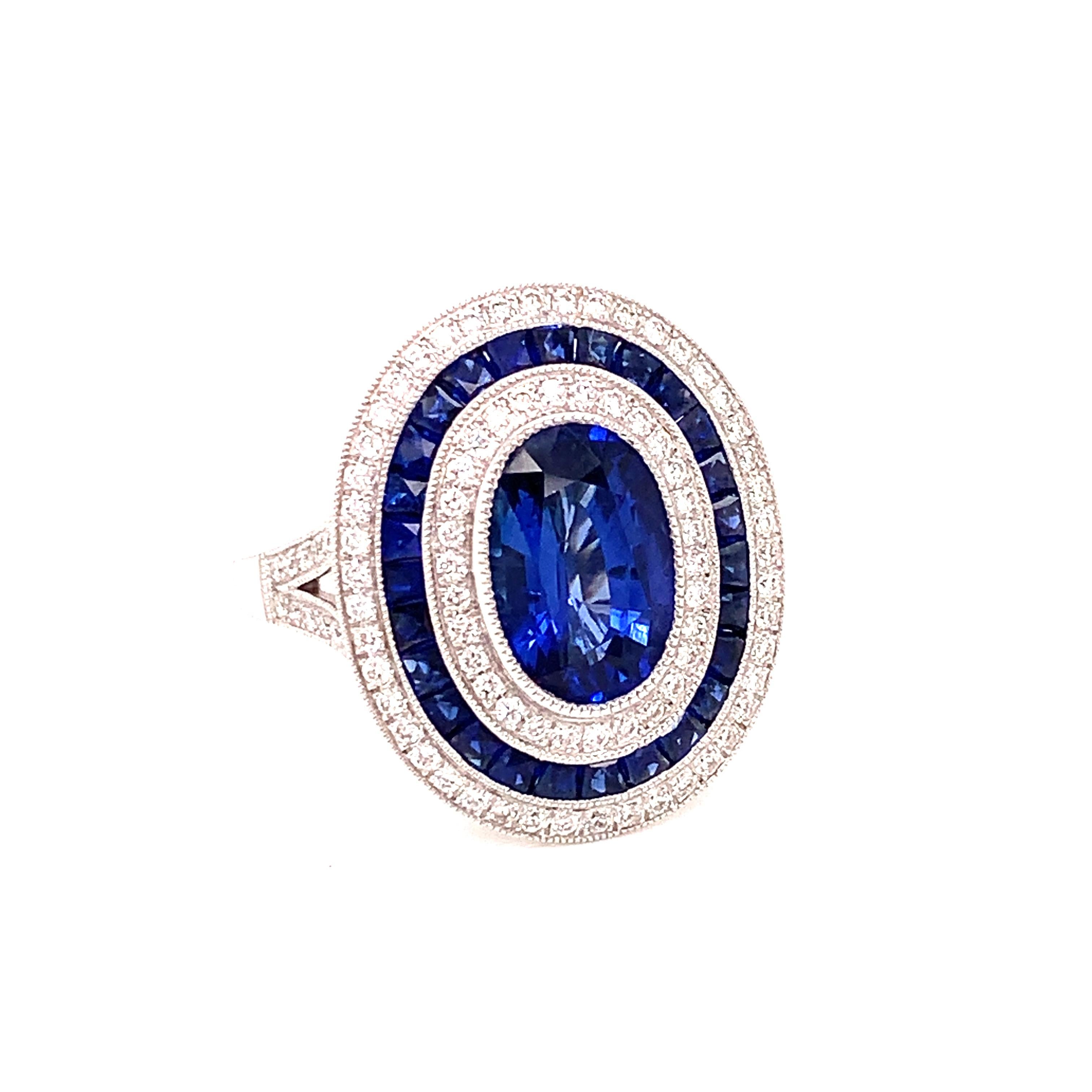 Oval Cut Sapphire and Diamond Oval Vintage Inspired Ring