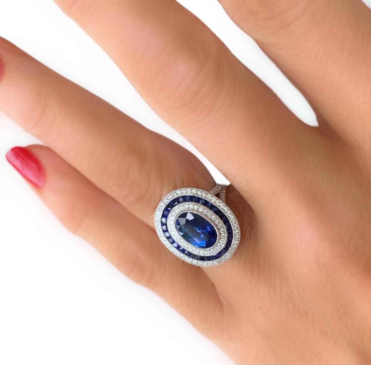 Women's Sapphire and Diamond Oval Vintage Inspired Ring