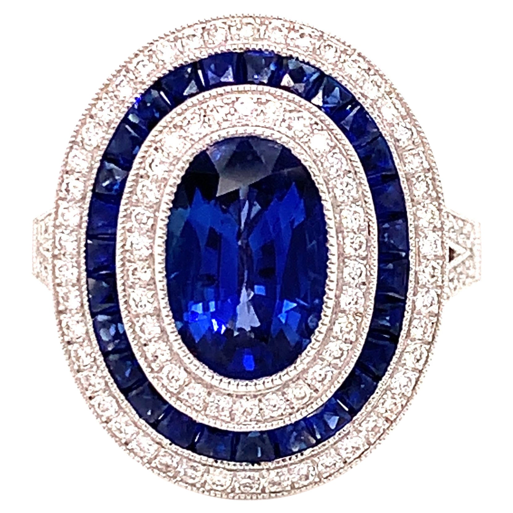 Ovaler Ring mit Saphir und Diamant im Vintage-Stil