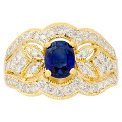Sapphire and Diamond Panel Ring