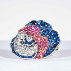 Sapphire and Diamond Pansy Pin, Signed Tiffany & Co. by Oscar Heyman Brothers