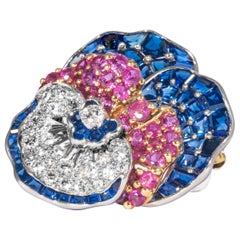 Sapphire and Diamond Pansy Pin, Signed Tiffany & Co. by Oscar Heyman Brothers