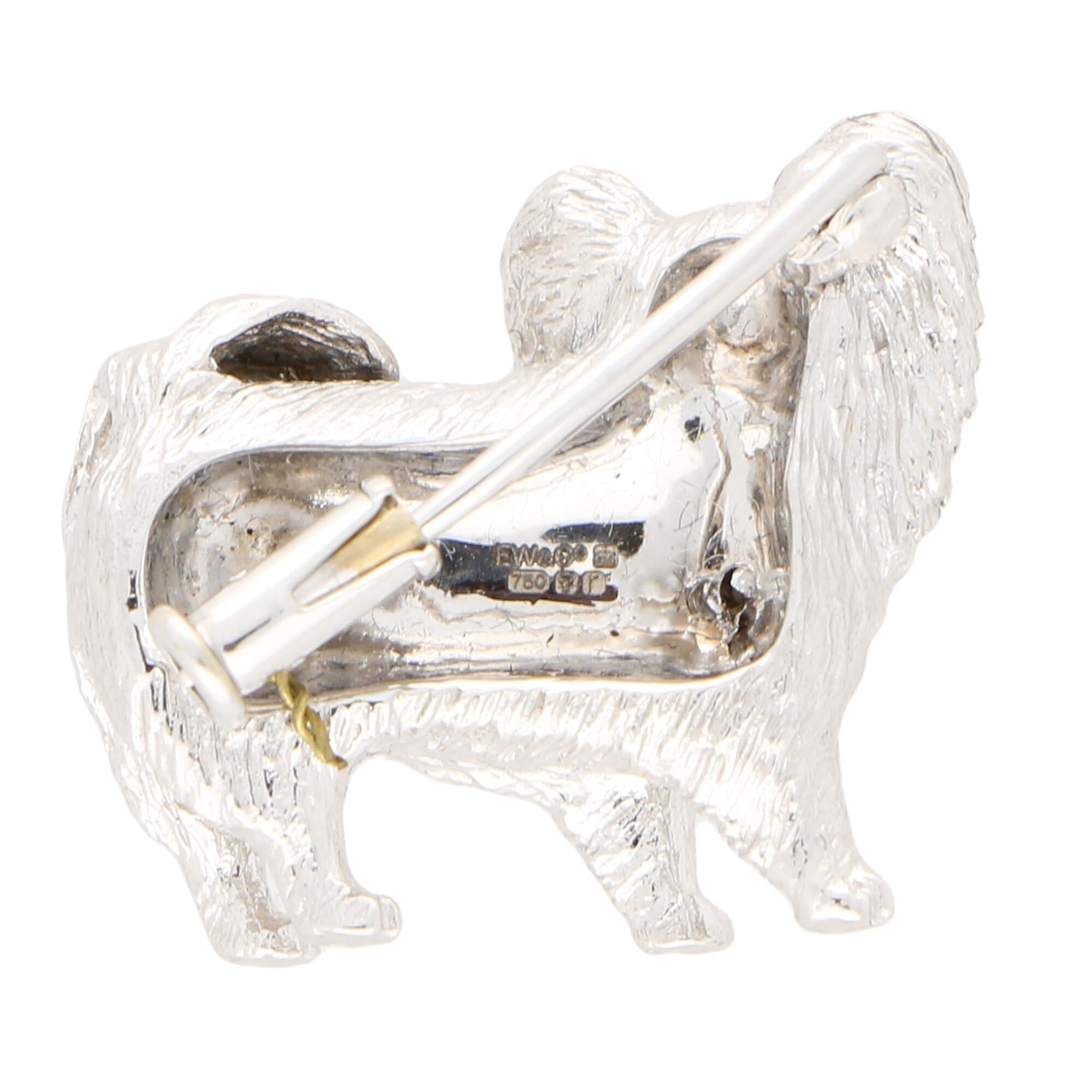 Modern Sapphire and Diamond Papillon Dog Pin Brooch Set in 18 Karat White Gold