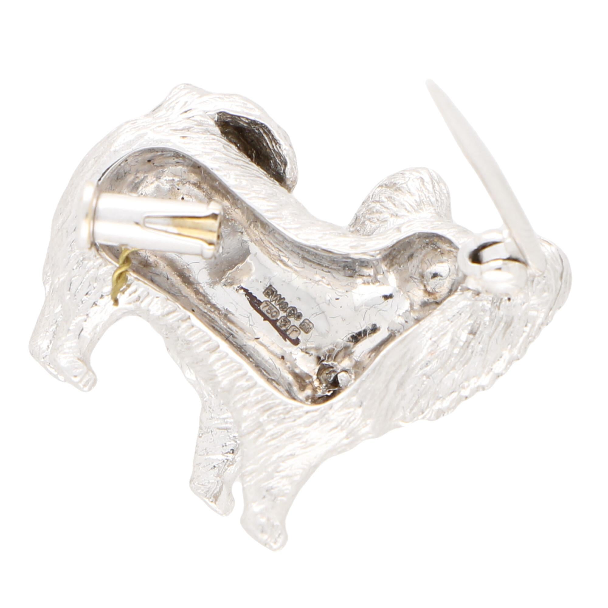 Sapphire and Diamond Papillon Dog Pin Brooch Set in 18 Karat White Gold In Good Condition In London, GB
