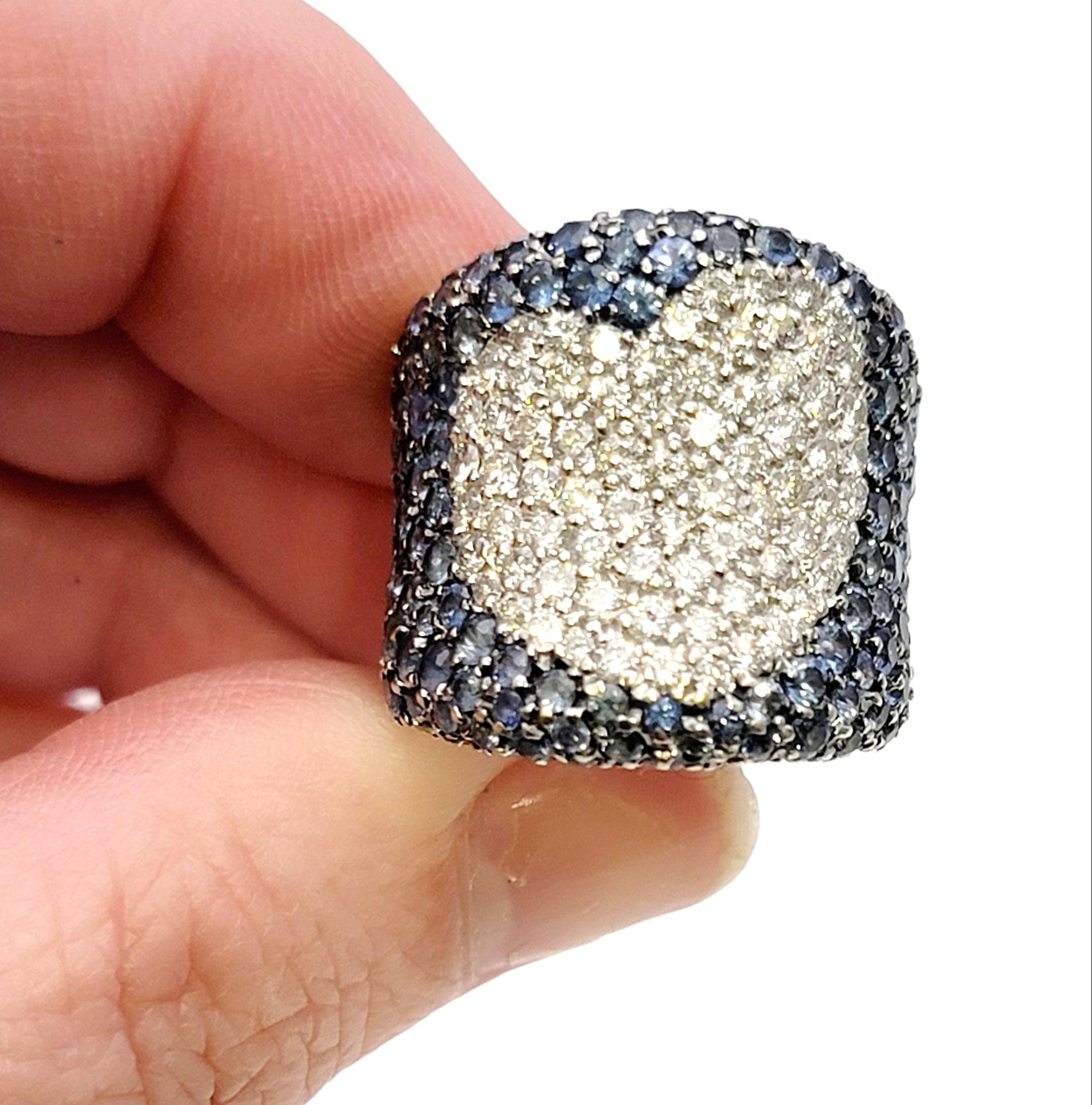 Sapphire and Diamond Pave Heart Design Contoured Wide Band Ring in White Gold 2