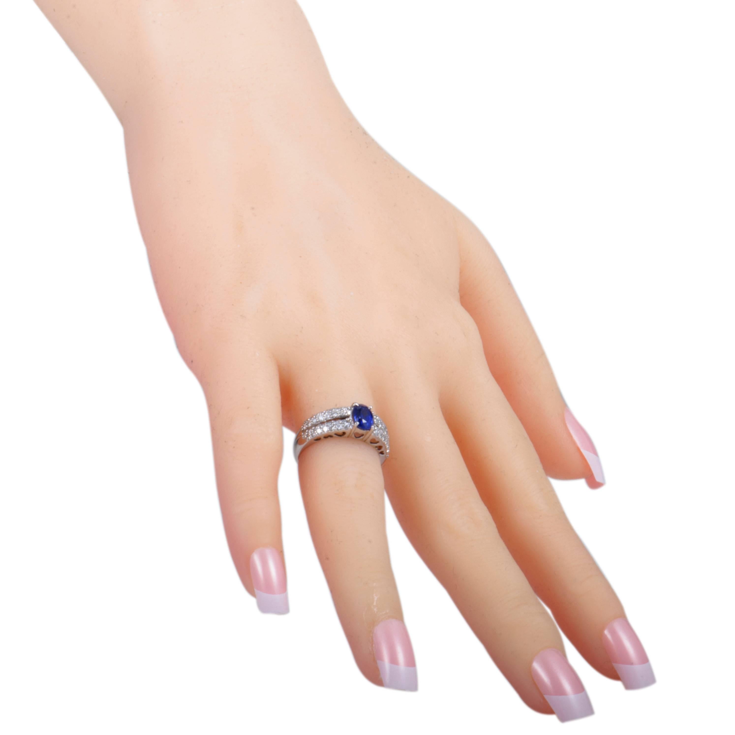 Women's Sapphire and Diamond Pave Platinum Band Ring