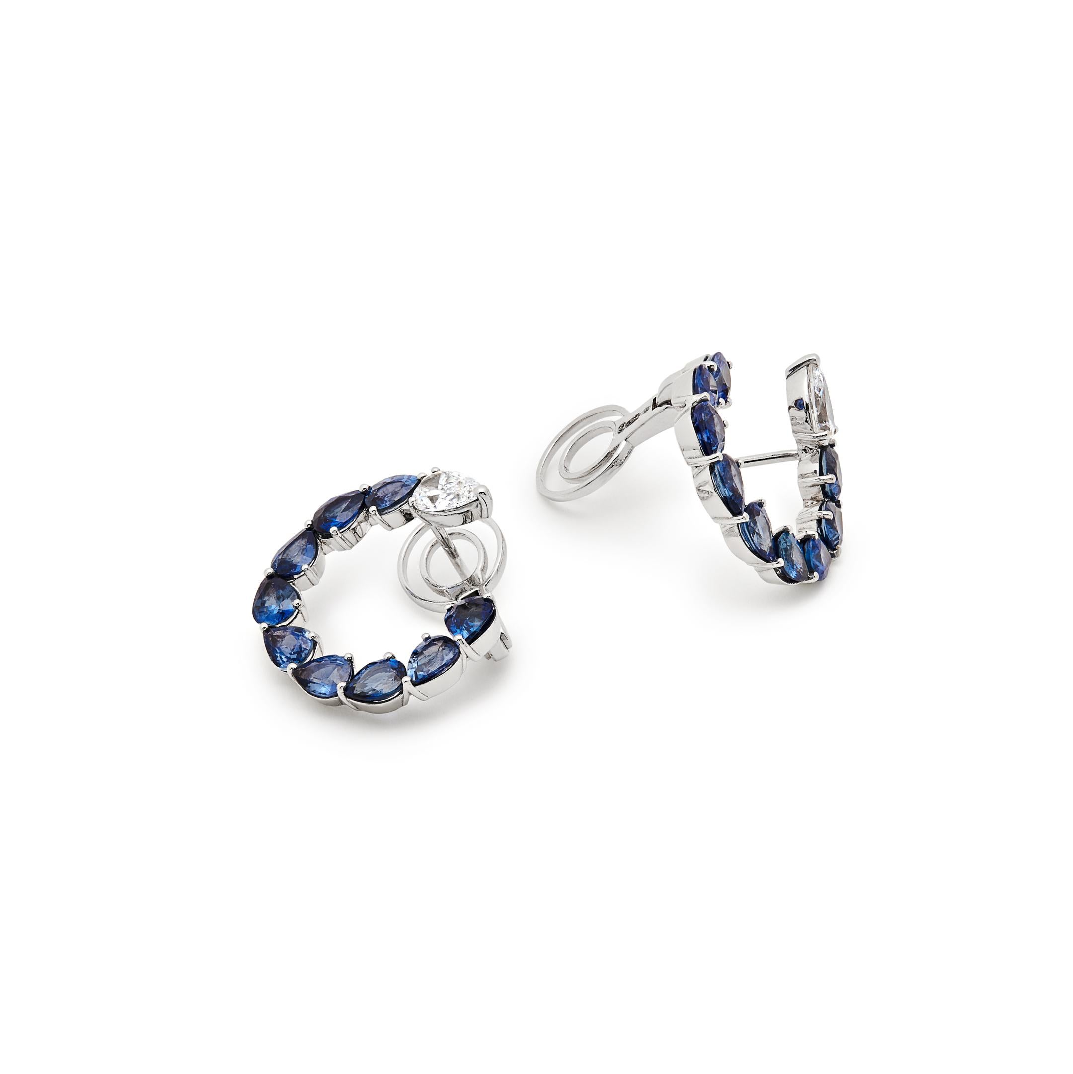Contemporaneo Sapphire and Diamond Pear-Shaped Hoop Earrings in vendita