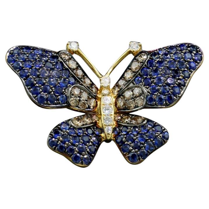 Sapphire and Diamond Pendant "Butterfly" 18Kt Yellow Gold also as brooch  For Sale