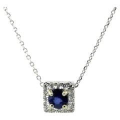 Sapphire and Diamond Pendant Mined Diamond Halo .72ct 14K Brand New