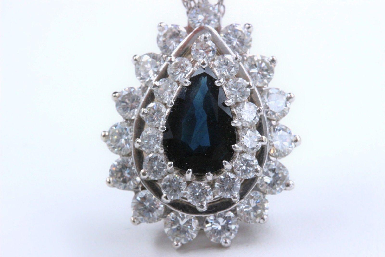 Sapphire and Diamond Pendant Necklace 4.78 Carat 14 Karat White Gold In Excellent Condition For Sale In San Diego, CA