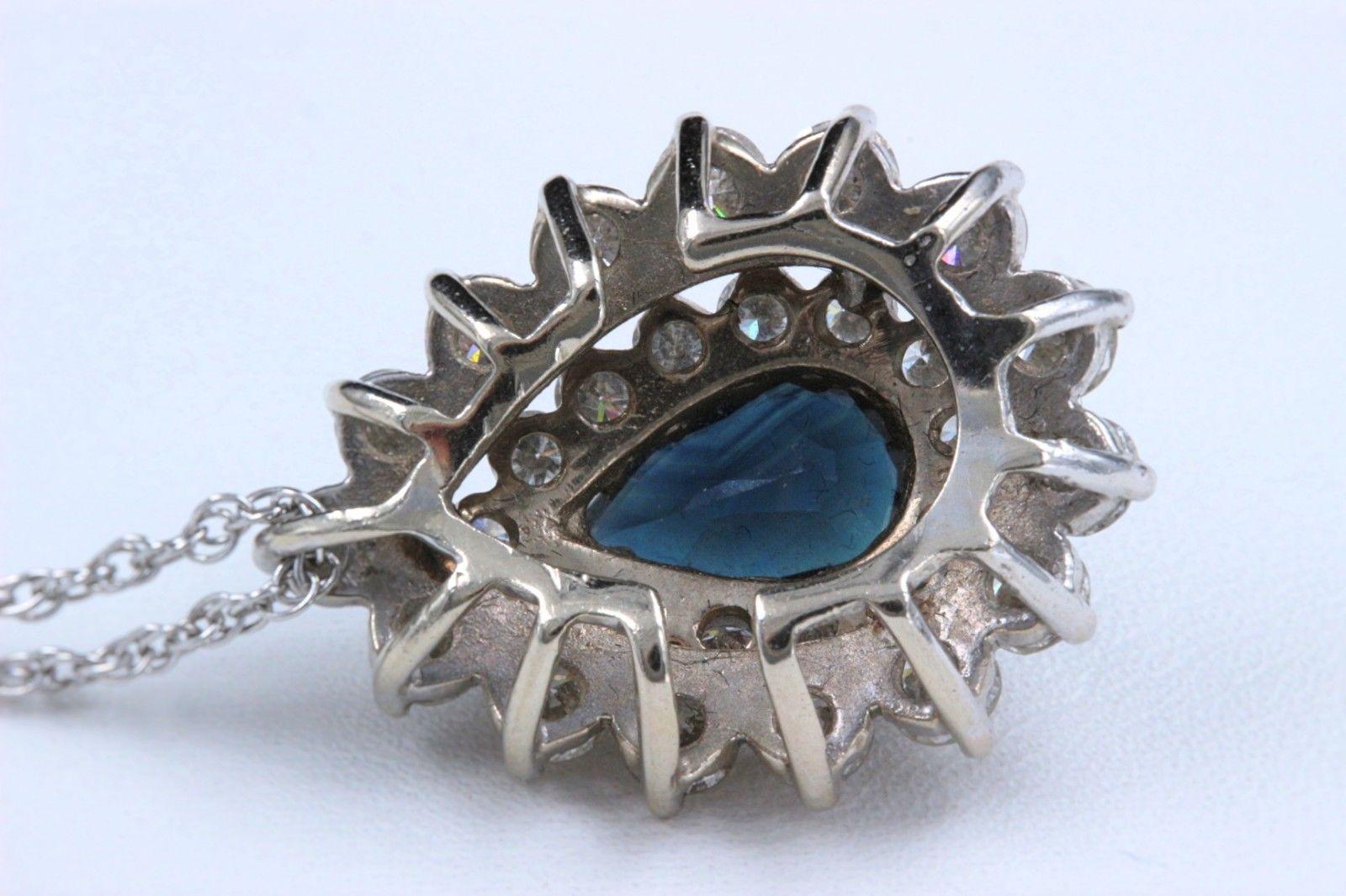 Women's Sapphire and Diamond Pendant Necklace 4.78 Carat 14 Karat White Gold For Sale