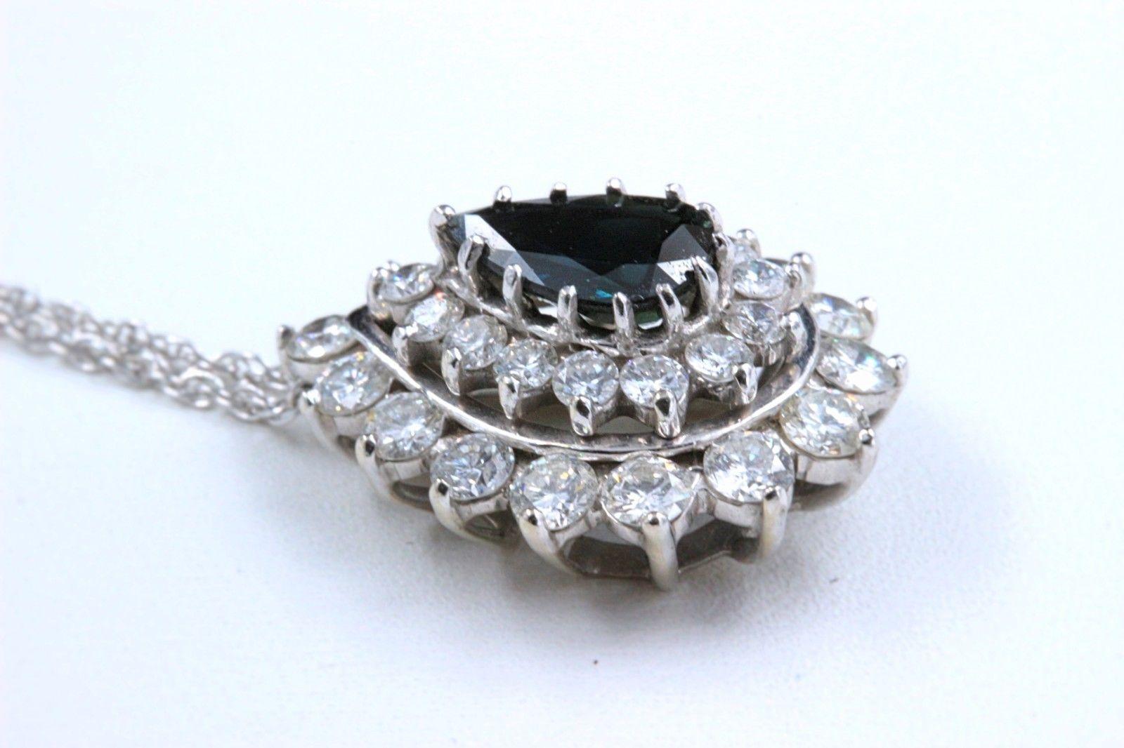 Sapphire and Diamond Pendant Necklace 4.78 Carat 14 Karat White Gold For Sale 1