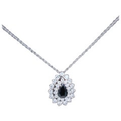 Sapphire and Diamond Pendant Necklace 4.78 Carat 14 Karat White Gold