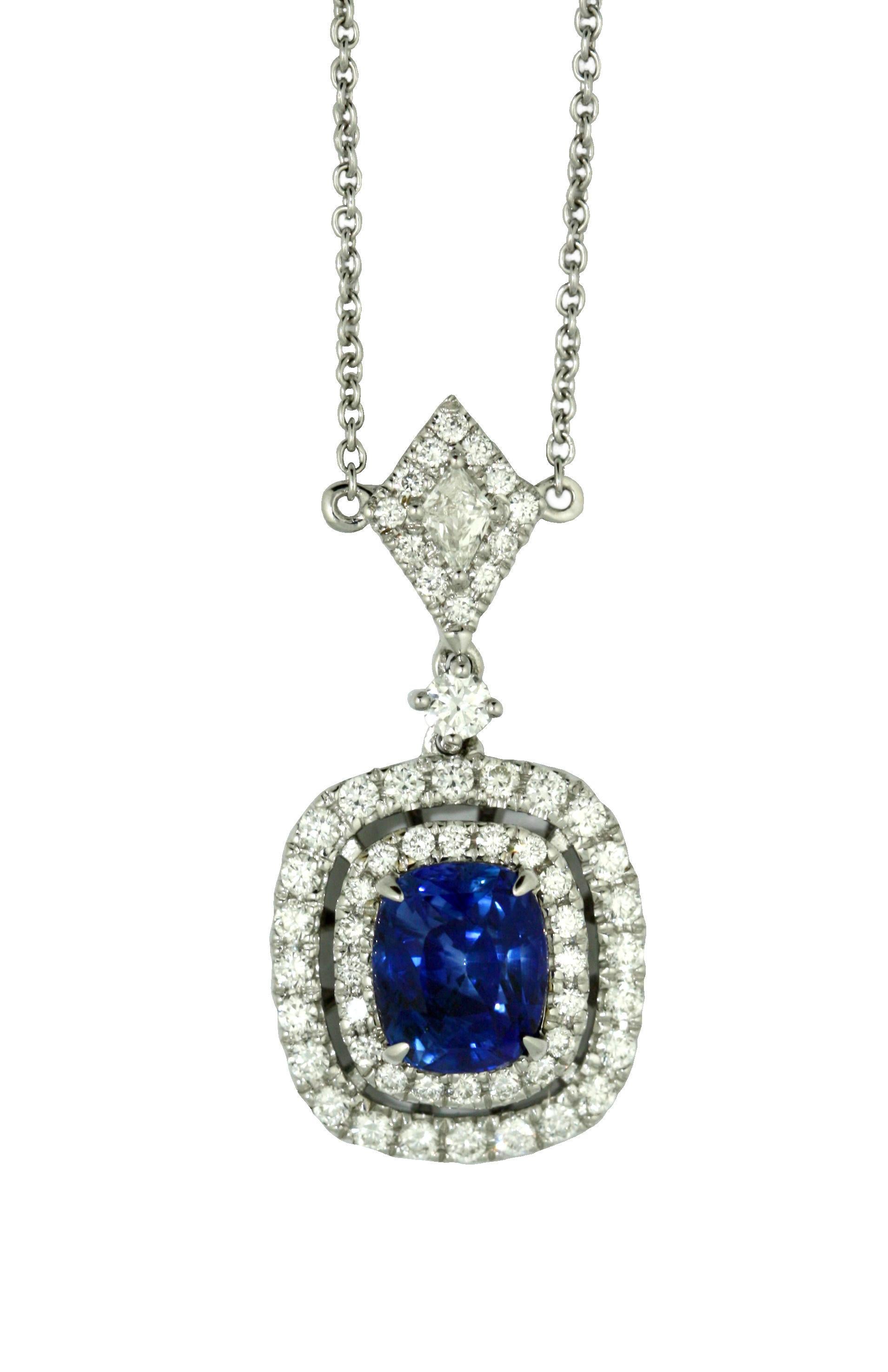 Round Cut Sapphire and Diamond Pendant Necklace